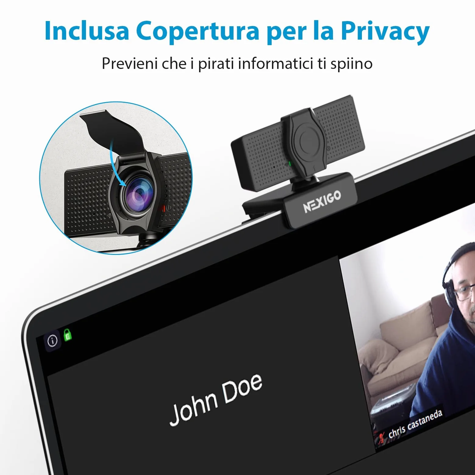 NexiGo N60 Webcam 1080P con Microfono, FOV Regolabile, Zoom, Controllo Software e Copertura Privacy, USB HD Camera Web per Computer, Plug and Play, per Zoom/Skype/Teams
