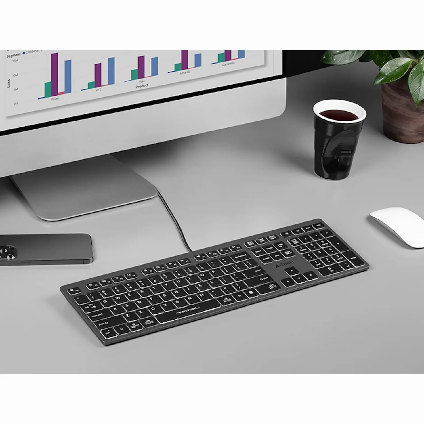 A4tech FX60H Tastiera da gioco QWERTY 12 tasti di navigazione multimediale 2 porte USB Plug & Play Porta USB cablata Lunghezza cavo 1,5 m (Retroilluminazione bianca)