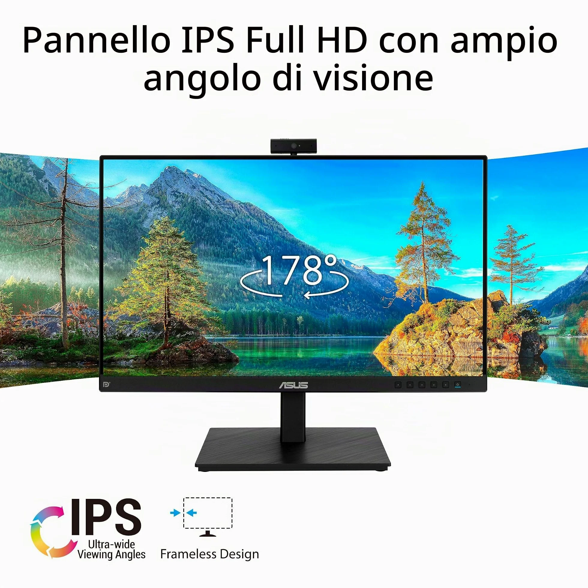 ASUS BE24EQSK, Monitor per Video Conferenze da 23,8" IPS Full HD, Nero | Design Senza Cornice, Webcam FHD, Porta per il Microfono e HDMI, Altoparlanti, Tecnologia Eye Care e Anti-Sfarfallio