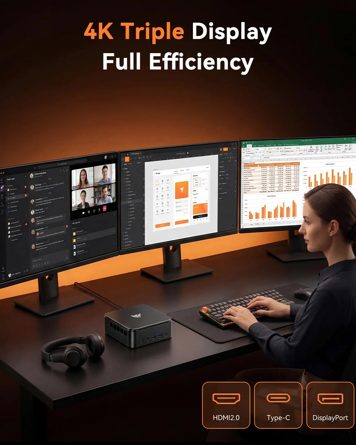 NiPoGi E3B Mini PC АMD Ryzen 7 7735HS W-11 Pro(8C/16T, fino a 4,75 GHz),24GB LPDDR5 5500 MT/s 512GB M.2 NVMe SSD Mini Computer,4K Triplo Display DP+HDMI+Type-C,WiFi 6/BT5.2/LAN per Negocio/Oficina