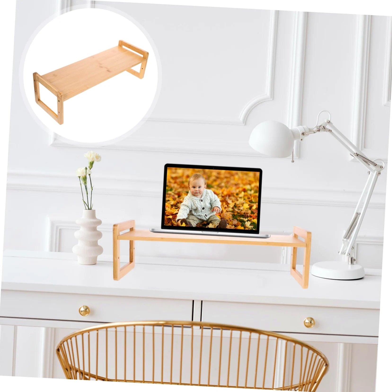 Supporto Monitor da Scrivania in Bamboo Ergonomico Rialzo Compatto per Computer con Elevata capacità di Carico Regala Benessere e Migliora l’Assetto per Ufficio e Casa