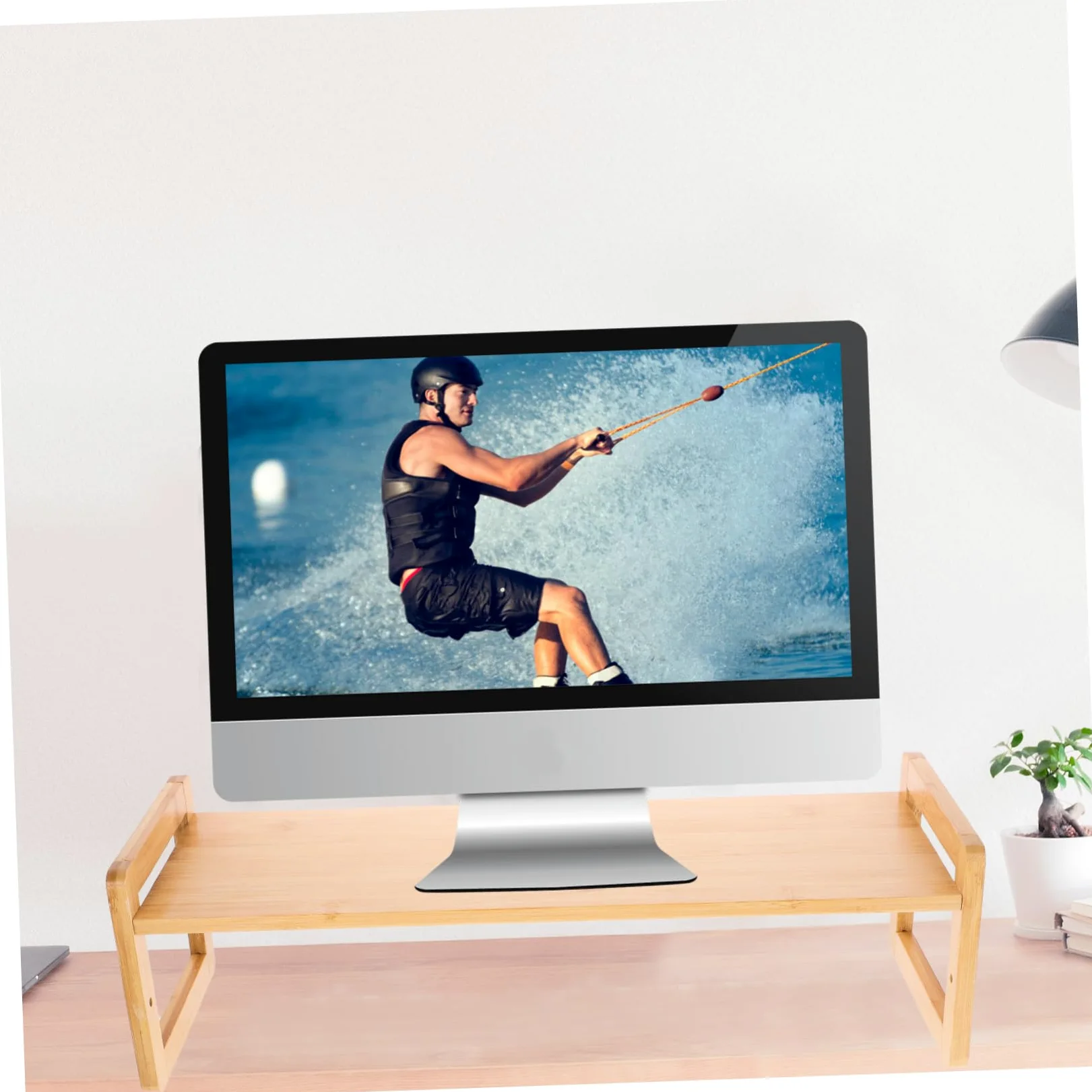 Supporto Monitor da Scrivania in Bamboo Ergonomico Rialzo Compatto per Computer con Elevata capacità di Carico Regala Benessere e Migliora l’Assetto per Ufficio e Casa