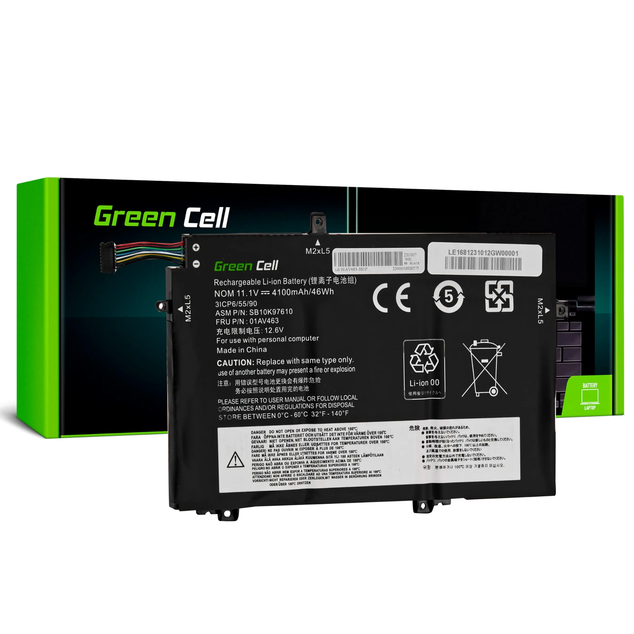 Green Cell L17C3P52 L17L3P52 L17M3P53 L17M3P54 Batteria per Lenovo ThinkPad L480 L490 L580 L590 L14 L15 Gen 1 Gen 2 Portatile (4100mAh 11.1V Nero)
