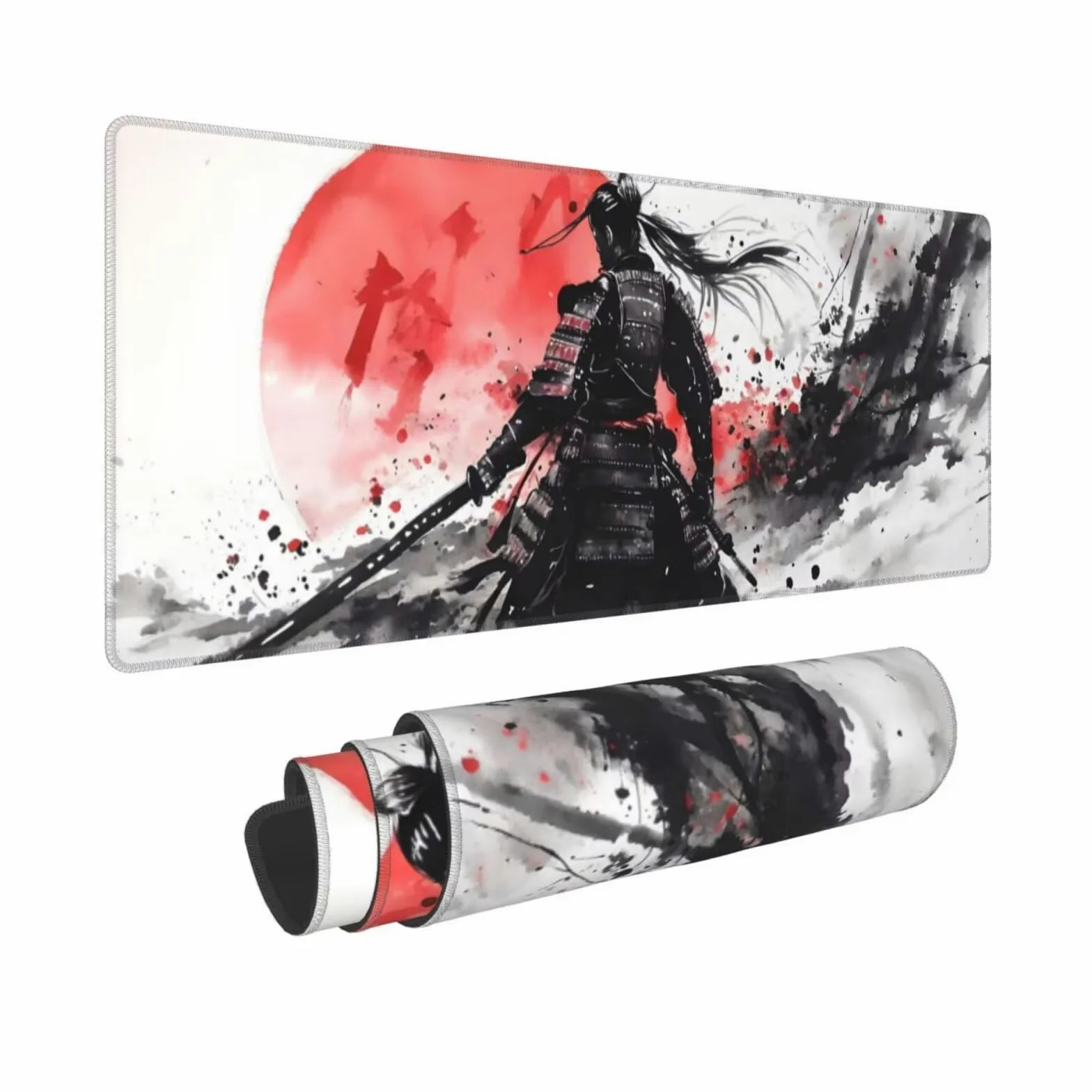 Tappetino Mouse, Tappetino Mouse Gaming Grande XXL 1500x800x3mm Tappetino Scrivania Mouse Pad, Base in Gomma Antiscivolo, Bordi Cuciti,Lavabile, Mousepad per Ufficio e Gaming (Samurai giapponesi) R568
