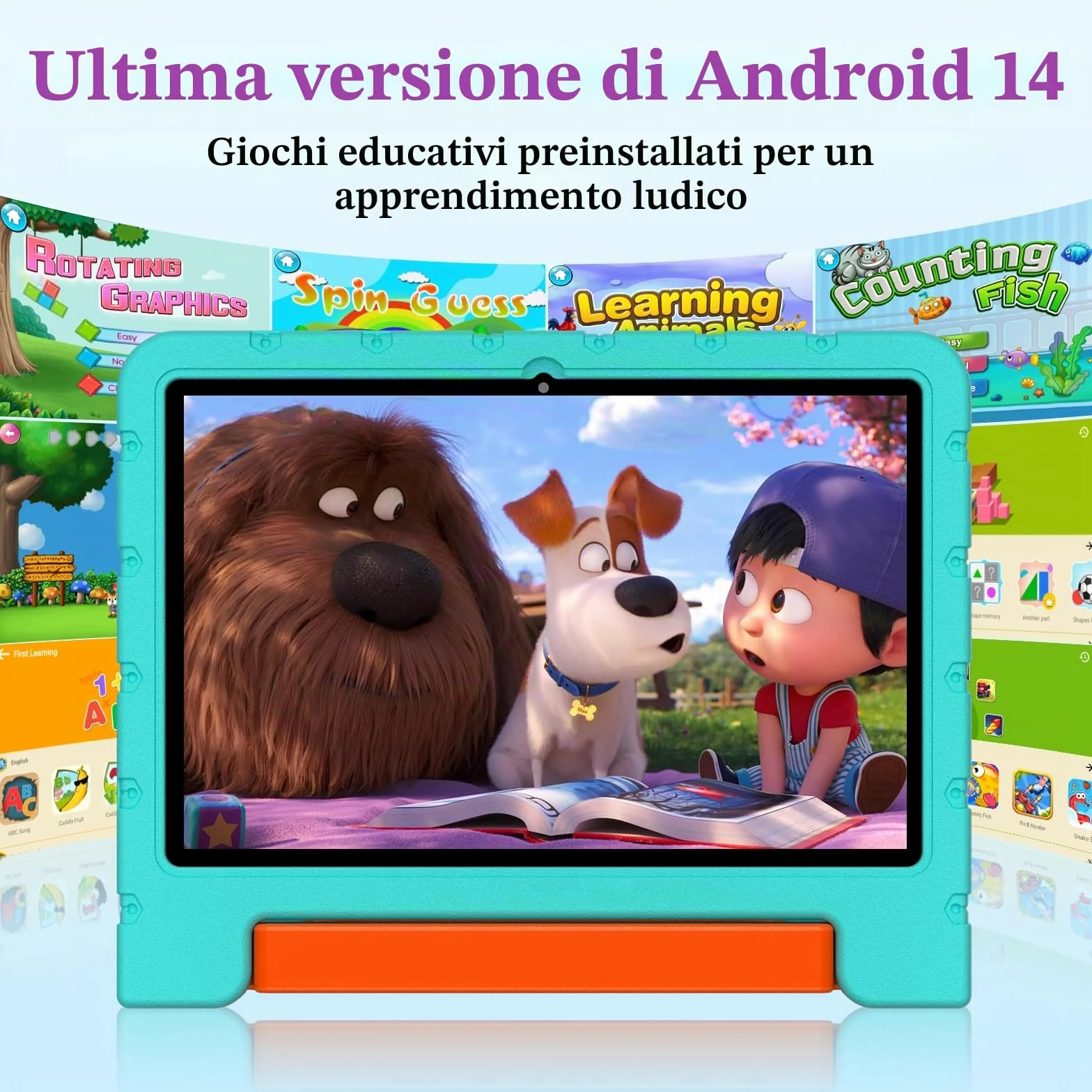 ZIOVO Tablet 10 Pollici Android 14 Tablet Bambini, 20GB RAM+128GB ROM(TF 1TB),WiFi6 Tablet in Offerta, Widevine L1/Octa-Core/BT 5.0/8+5 MP/6000mAh/Tablet per Bambini,Tablet con EVA Caso - Verde
