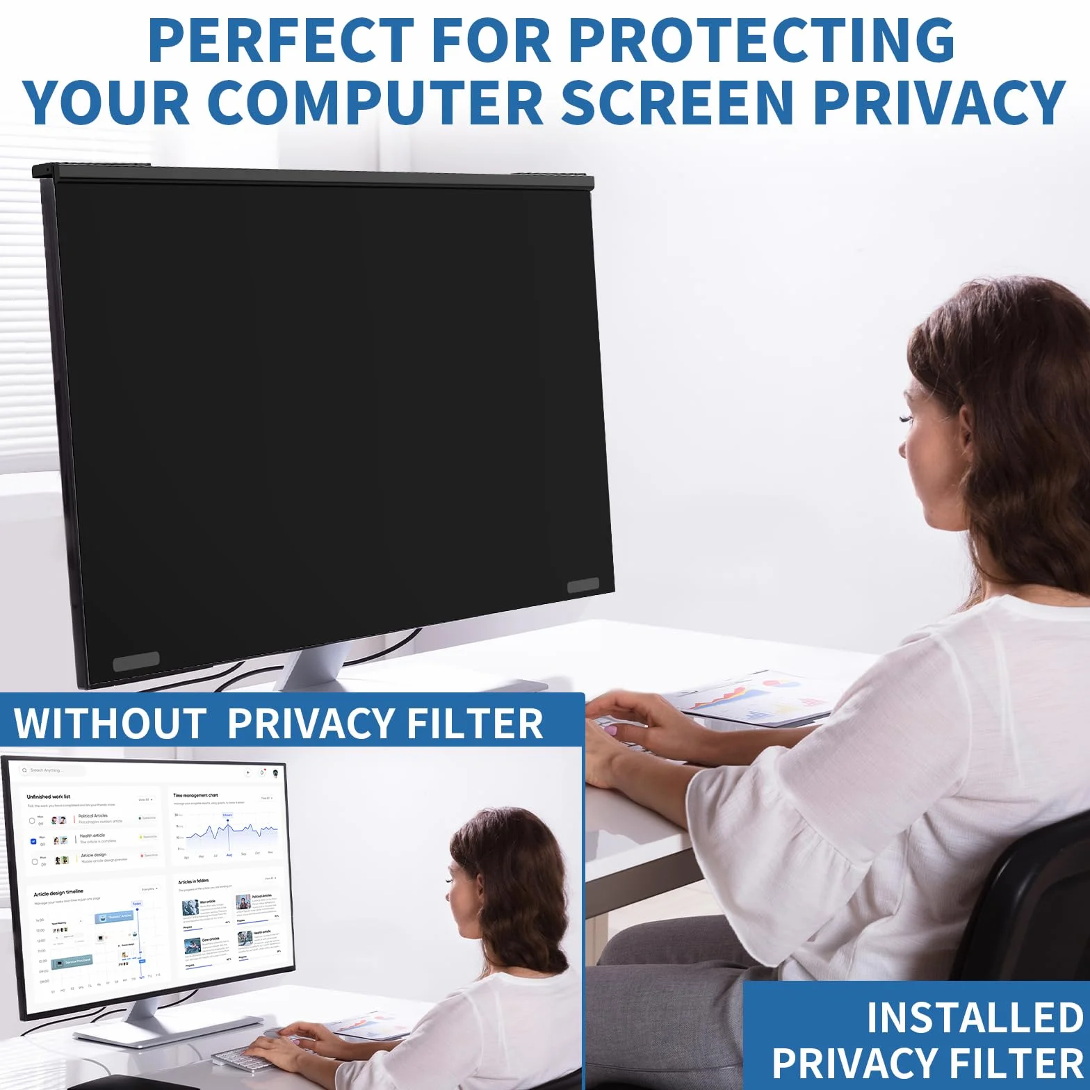 Pellicola protettiva per schermo da 27 pollici, magnetica, antiriflesso, antigraffio, filtro luce blu per monitor di computer, facile da agganciare alla privacy, per schermi da 27"