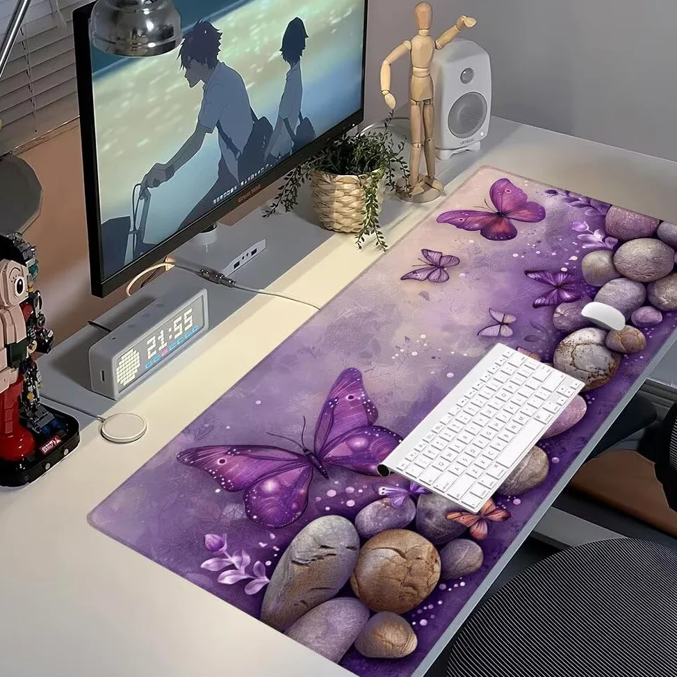 Viola Tappetino Mouse XXL 1000x500x3mm, Gaming Tappetino Mouse Farfalla Mousepad con Base in Impermeabile Gomma Antiscivolo per Tastiera Computer Ufficio Idea Regalo Festa del Papà e Compleanno X-978