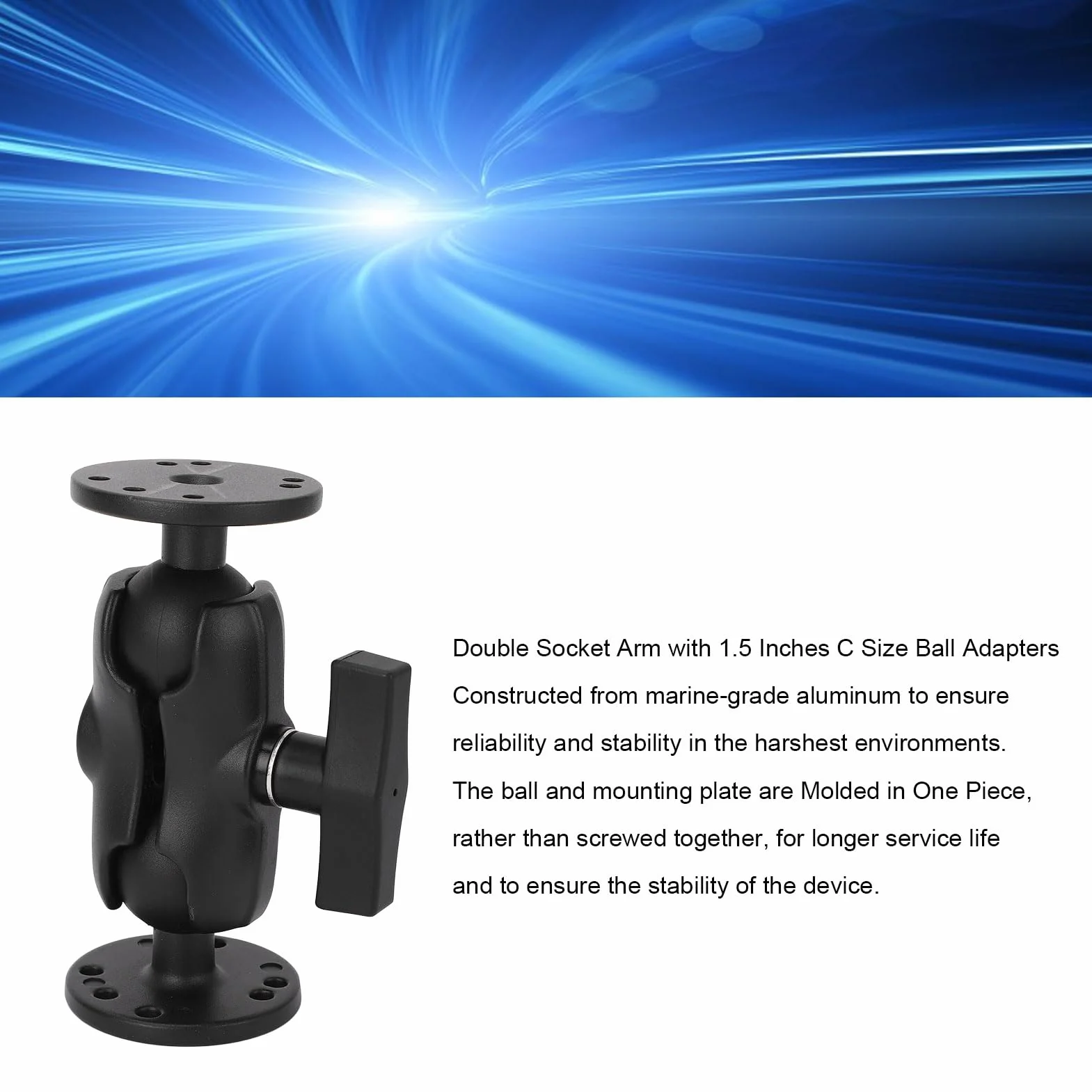 Supporto a Doppia Sfera per Carichi Pesanti, Adattatori a Sfera di Dimensione C da 1,5 Pollici Braccio a Doppia Presa con 2 Piastre Rotonde, per Tablet, Telefono, Fishfinder, in