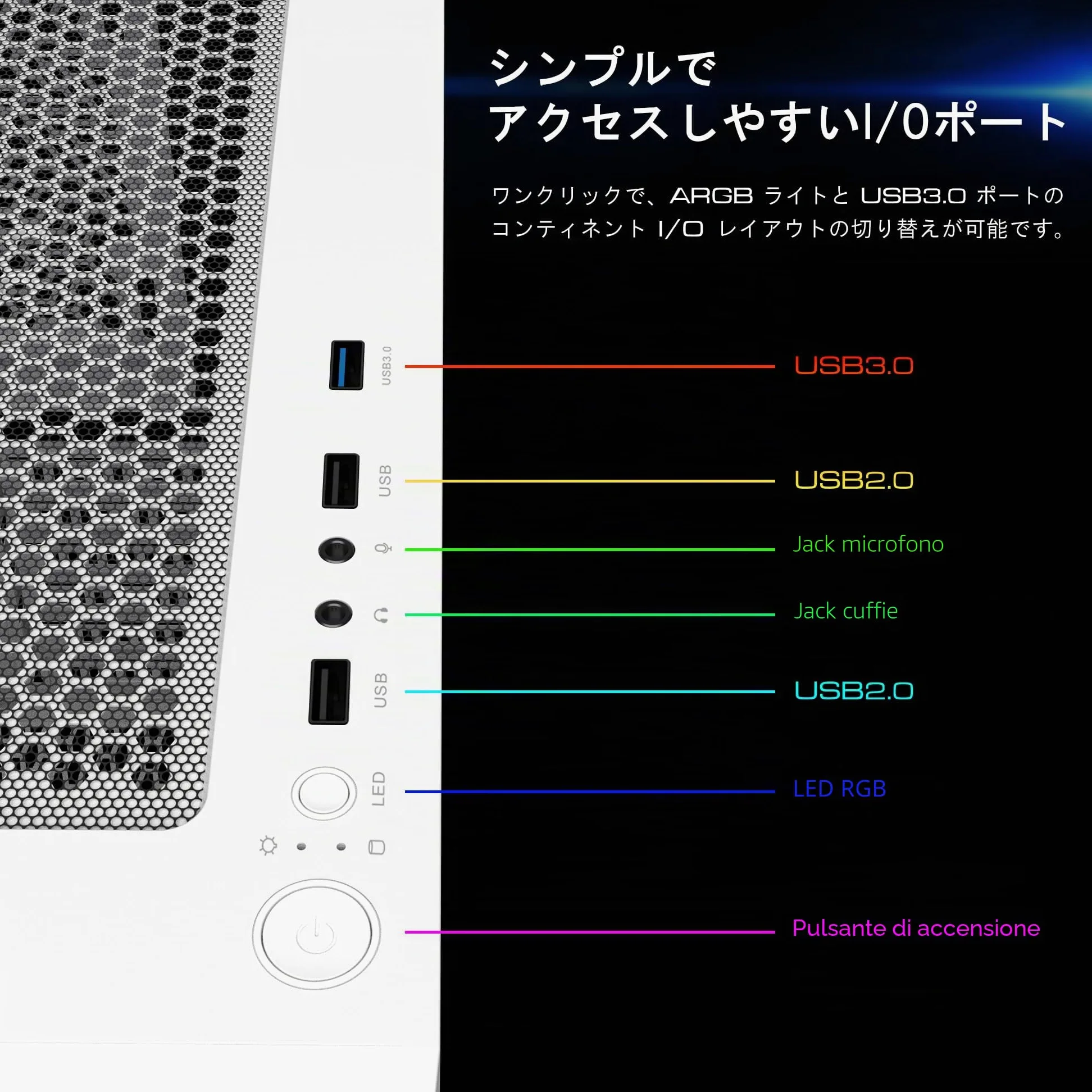 GAMDIAS TALOS E3 MESH Case da Gaming ATX per PC Mid-Tower, Pannello Laterale in Vetro Temperato, Include 3 ventole ARGB da 120 mm, Design a Mesh ad Alto Flusso d'Aria, Sync con Scheda Madre, Bianco