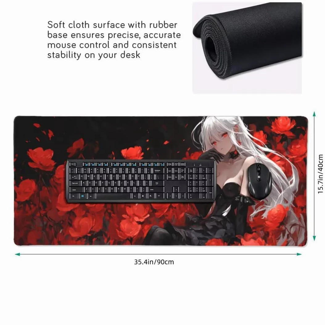 Tappetino Mouse XXL 1400x600x3mm Tappetino Mouse Fiore Ragazza Impermeabile Tappetino Gaming Mouse Pad XXL Tappetino Scrivania, Base Antiscivolo Migliora Precisione e Velocità per Desktop/Ufficio