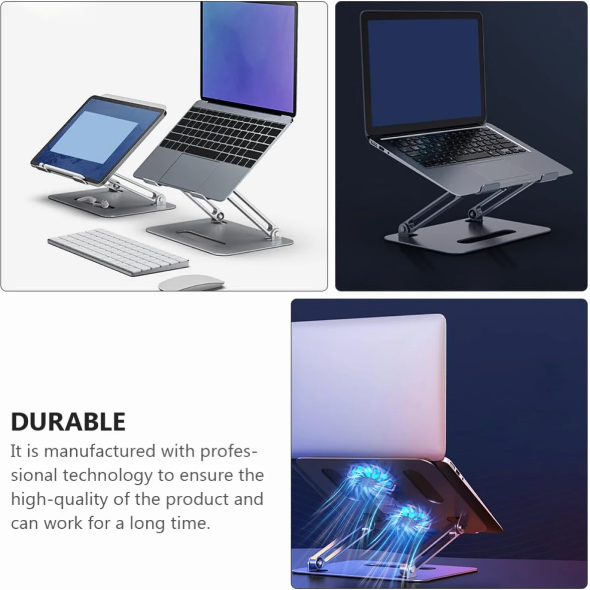 Dispositivo di raffreddamento per notebook in lega di alluminio, doppia ventola, altezza regolabile e struttura robusta per laptop e tablet fino a 17,3 pollici