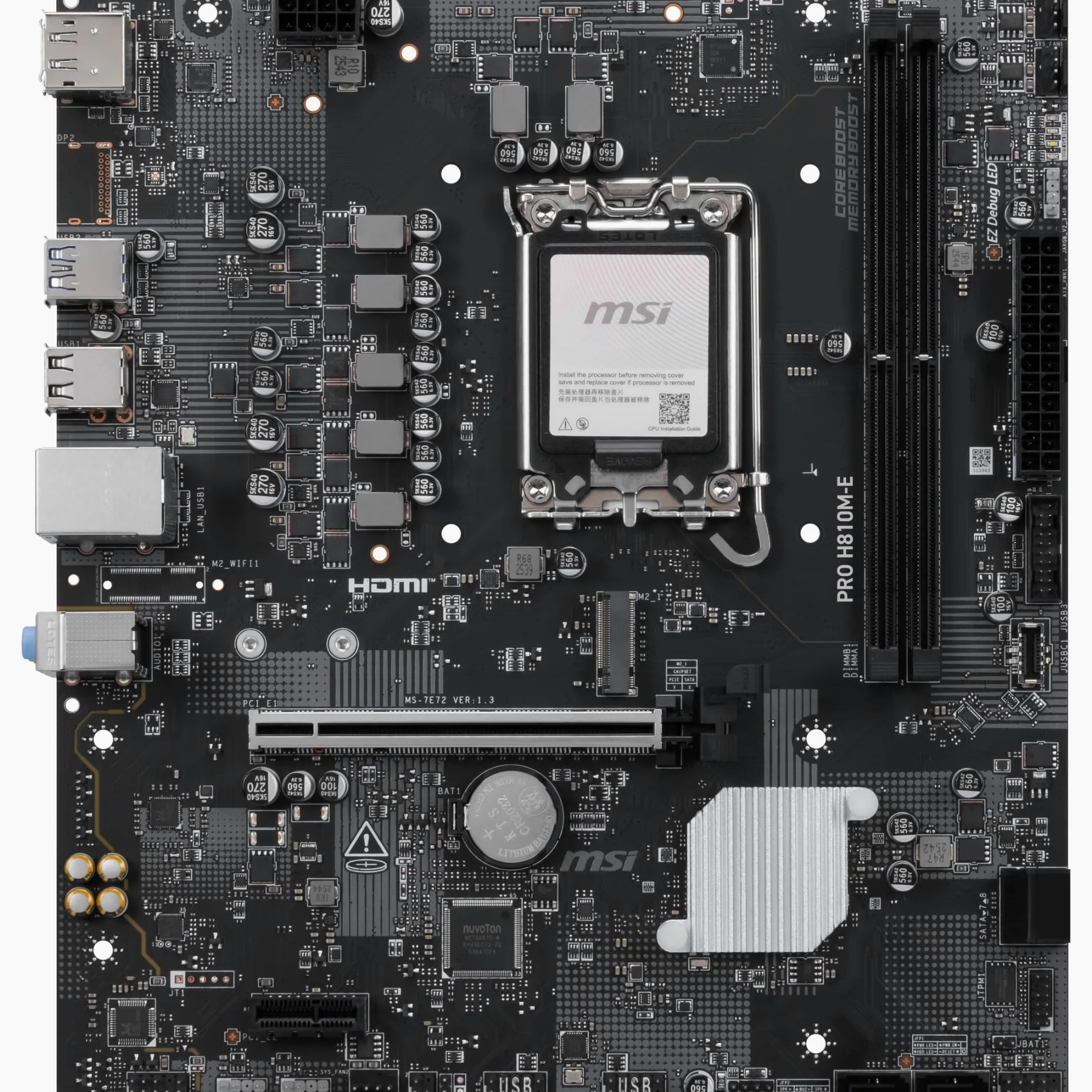 MSI Scheda madre PRO H810M-E, mATX, supporta processori Intel Core Ultra (serie 2), LGA 1851 - DDR5 Memory Boost (6400 MT/s MAX), PCIe 5.0 x16, M.2 Gen4, 2.5G LAN
