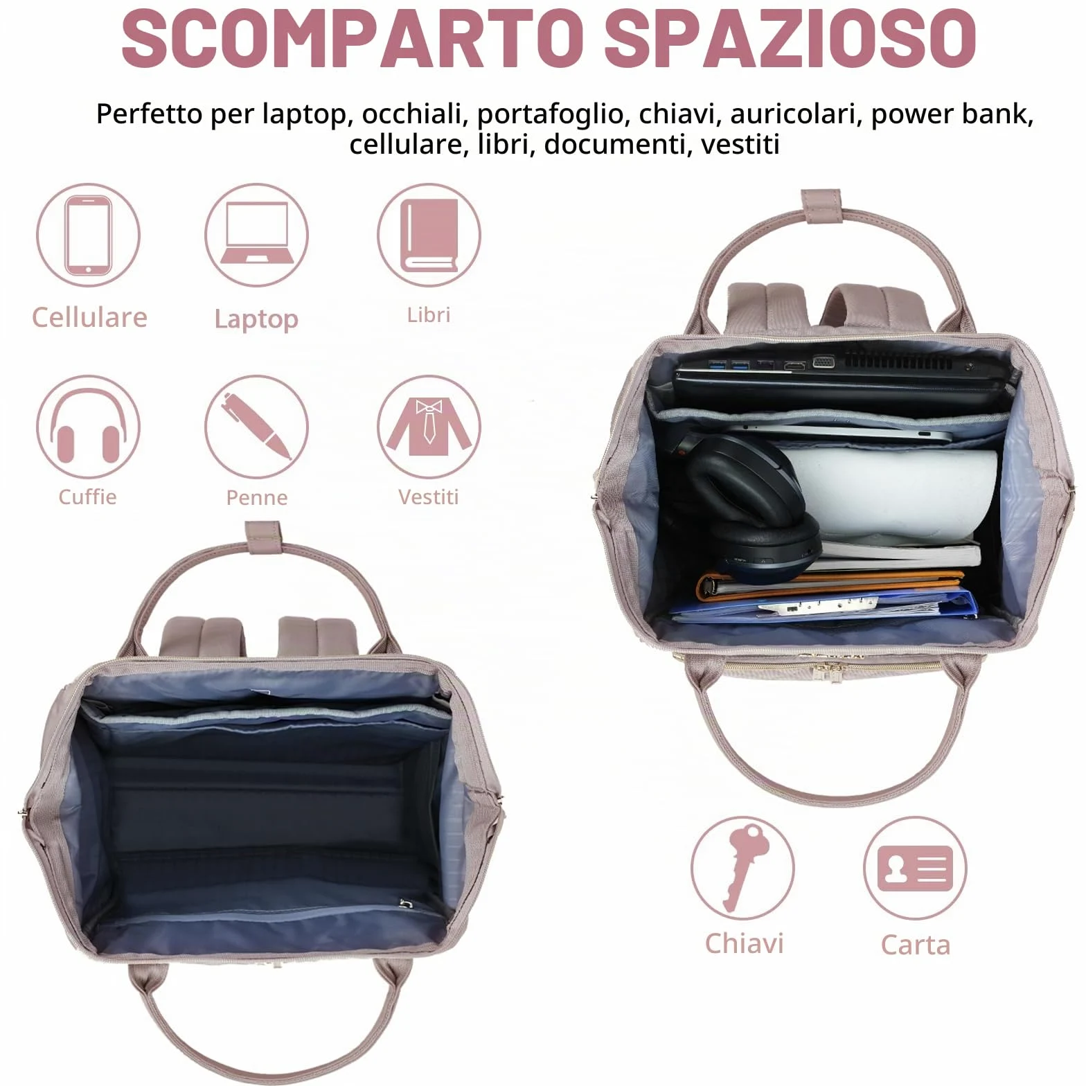 EMPSIGN Zaino Porta PC 17 Pollici, Multitasche Grande Capacità Resistente | rosa, idrorepellente, tasche laterali per borraccia, spallacci comodi, fascia trolley, adatto per scuola, ufficio e viaggi