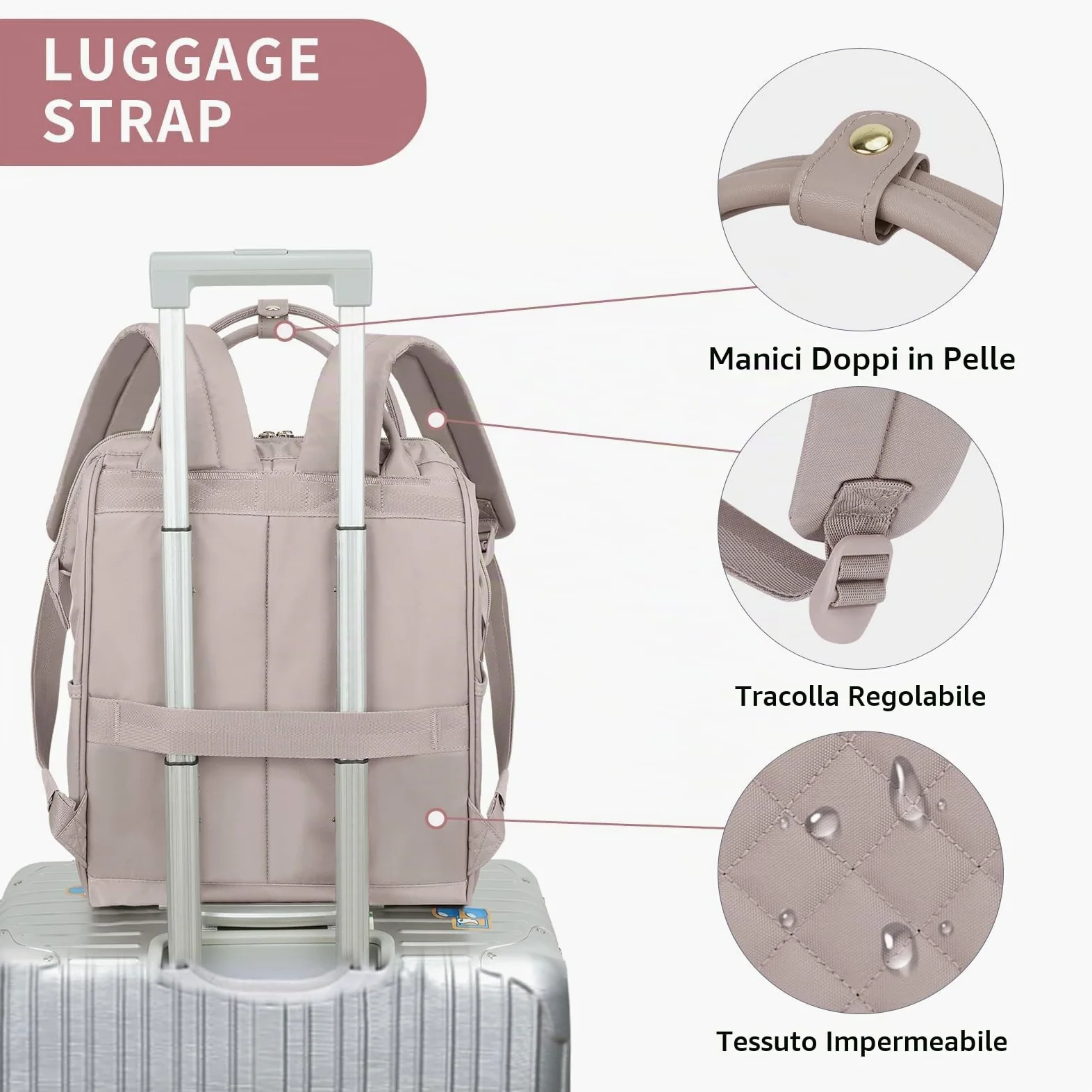 EMPSIGN Zaino Porta PC 17 Pollici, Multitasche Grande Capacità Resistente | rosa, idrorepellente, tasche laterali per borraccia, spallacci comodi, fascia trolley, adatto per scuola, ufficio e viaggi
