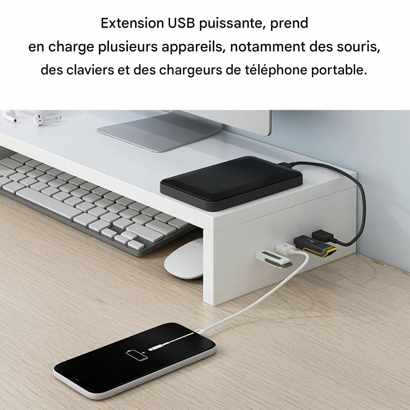Supporto per schermo per desktop | Supporto rialzato con 4 | porte USB | Stoccaggio Sambuco per computer portatile e stazione di lavoro - per accessori digitali per tastiera elettronica