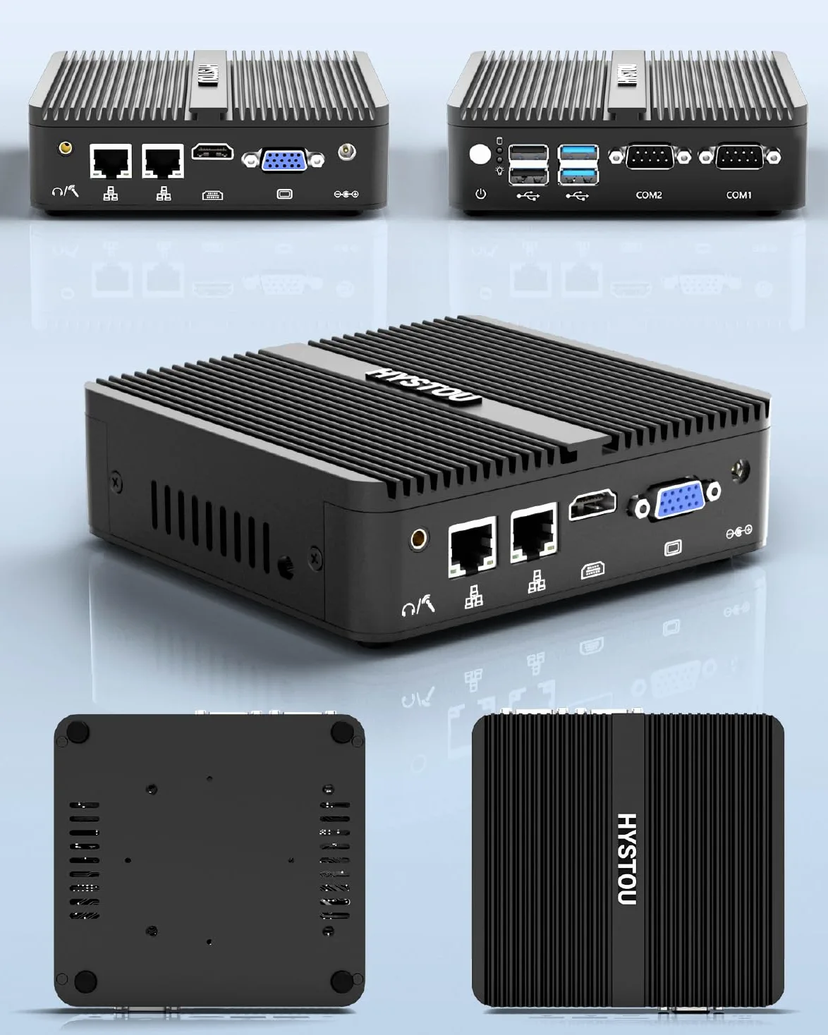 HYSTOU PC Industriale Core J5005 8GB Ram 128GB SSD Mini PC Fanless per Industriale