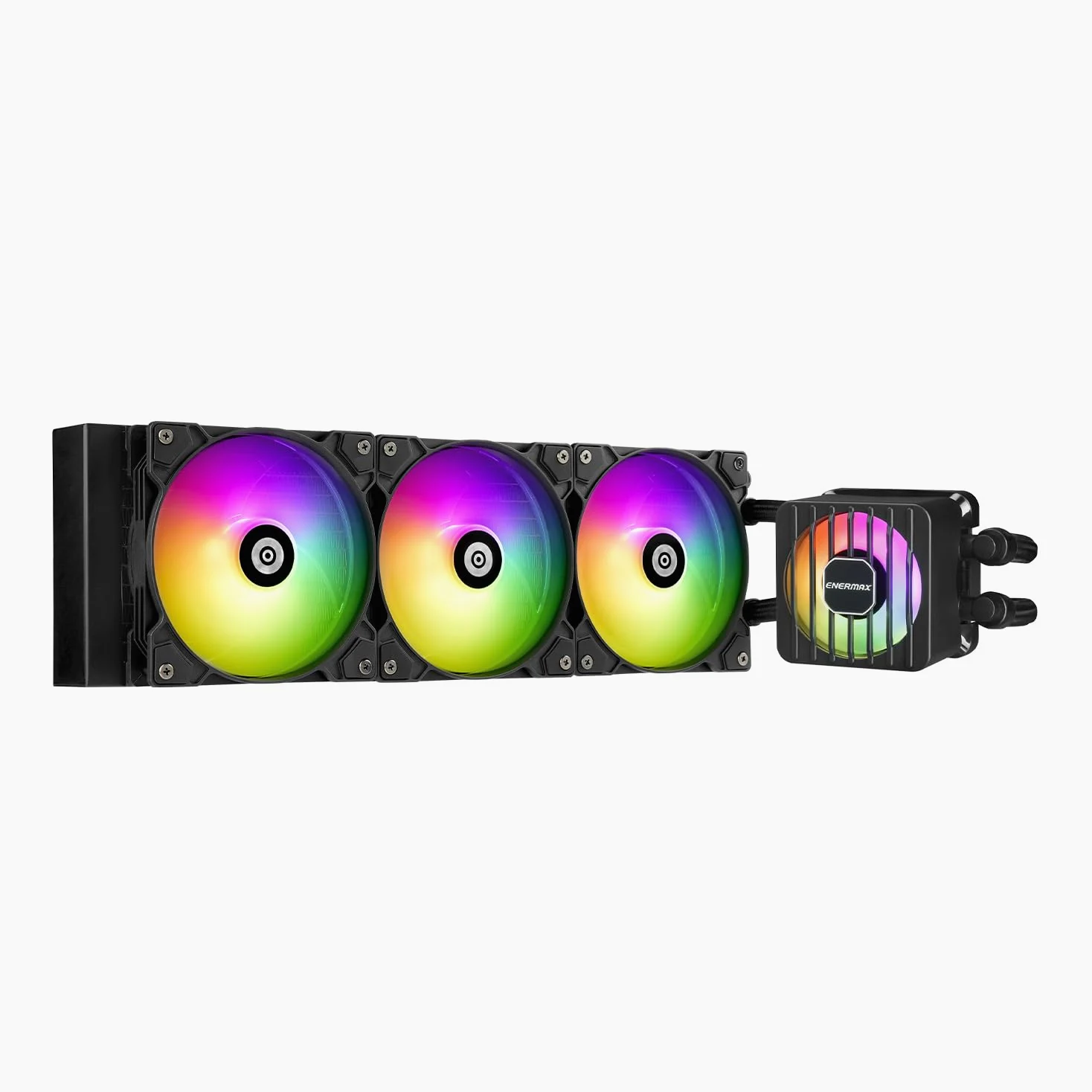 ENERMAX LIQMAXFLO 360 mm CPU AIO Liquid Cooler (LGA 1700, 1200, AM5, AM4) – Xtreme Dual Chamber Pumpe– ARGB VRM – 400W + TDP (3 X 120 PWM ARGB Silent Flow Fan); ELC-LMF360T-ARGB, nero