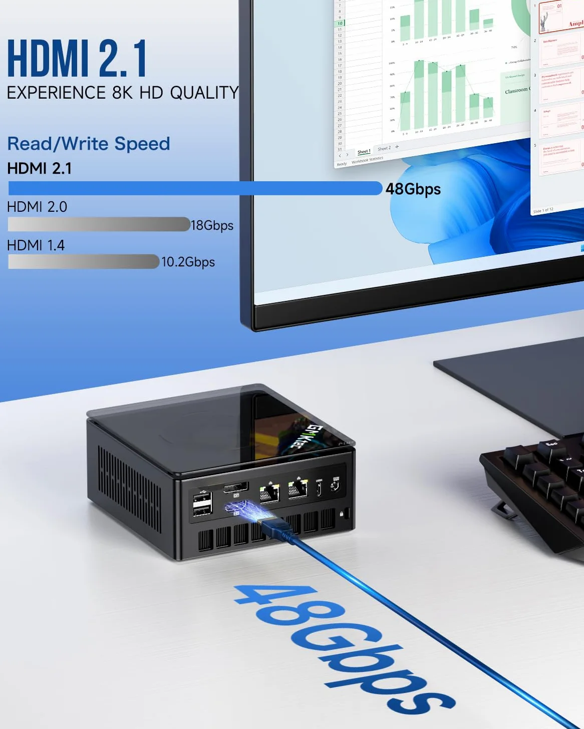 GMKtec Gaming Mini PC K8 Plus AMD Ryzen 7 8845HS (8C/16T, Up to 5.1GHz) 32GB RAM DDR5 512GB SSD, Oculink Desktop Computer/Dual NIC 2.5G/WIFI 6/BT5.2/HDMI 2.1/USB4/USB3.22+USB2.0