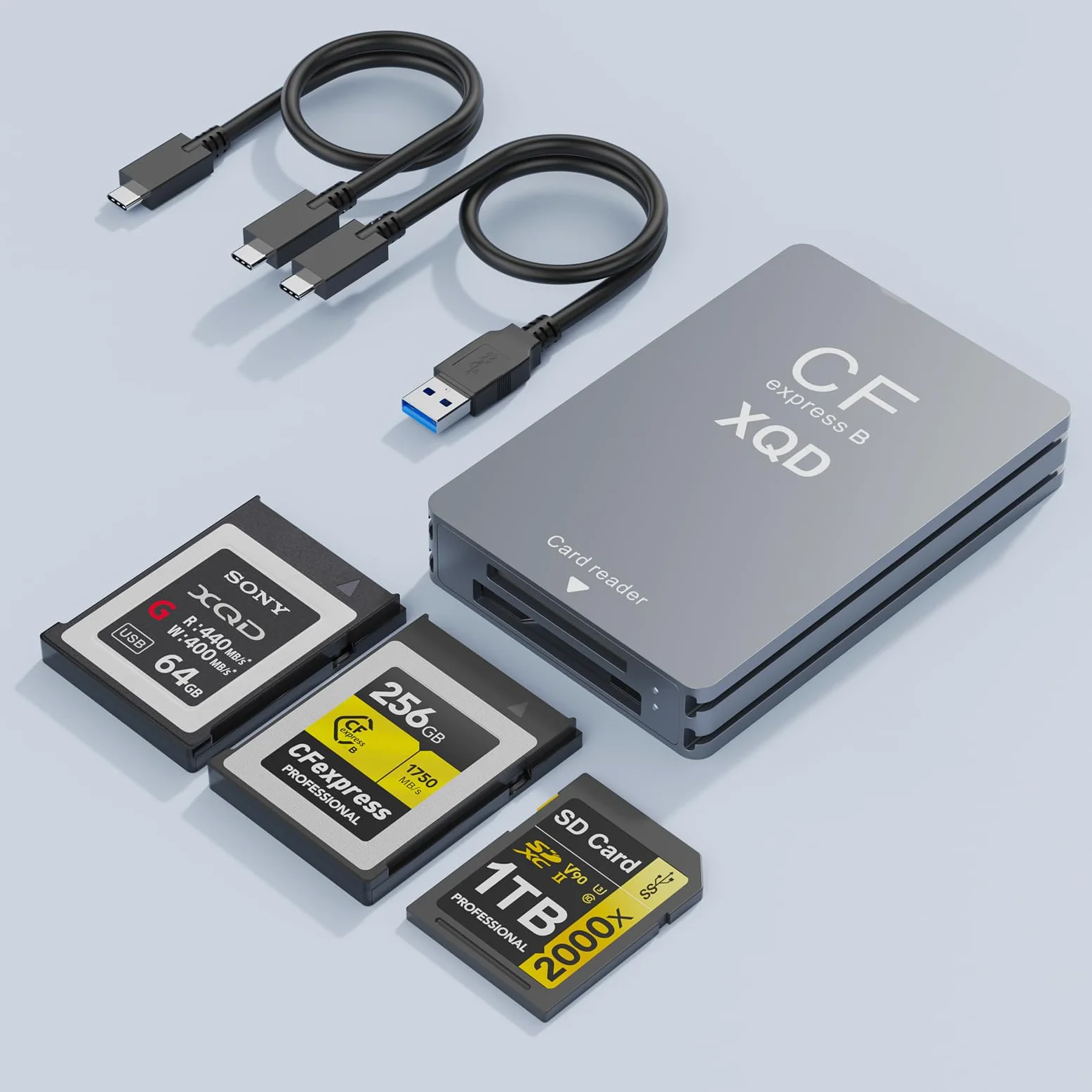 Lettore di schede CFexpress 3 in 1 tipo B/XQD/SD, USB 3.2 Gen 2 10 Gbps CFexpress tipo B con doppio slot, compatibile con Sony G/M Serie/Lexar/CF Express tipo B per Windows/Mac OS/Linux