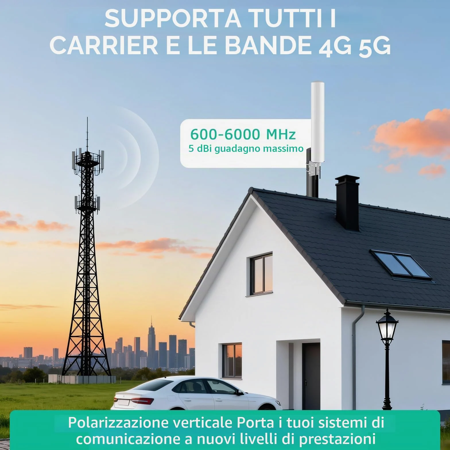 4G LTE 5G Antenna esterna Mimo Omnidirezionale 600-6000 MHz | Spina SMA TS9 adattatore guadagno fino a 5 dBi 2 x 5 metri cavo adatto 5G 3G 4G LTE Router Modem
