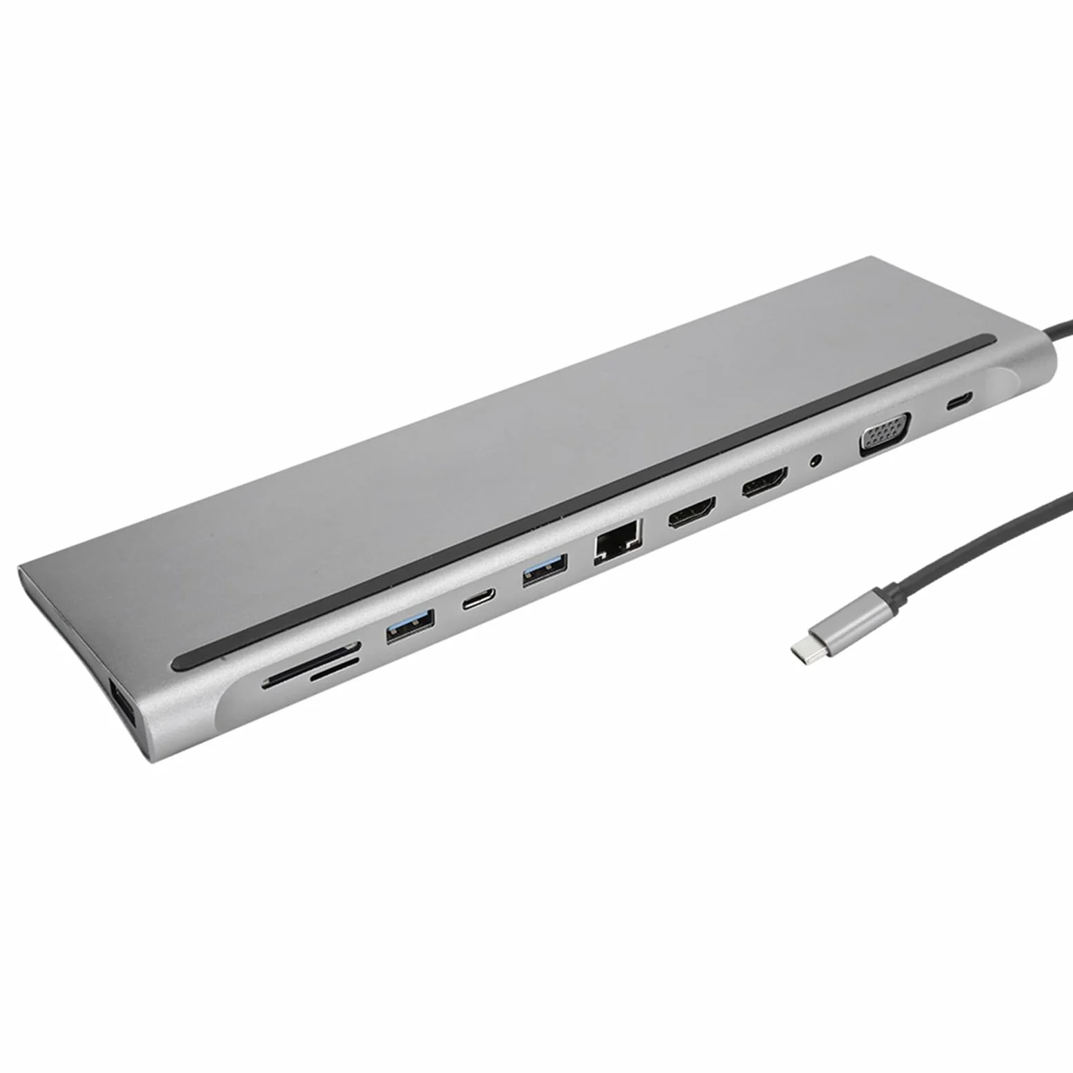 PUSOKEI Docking Station Dual VGA 12 in 1 per Notebook di Tipo C, Hub USB per Disco U, Mouse, Tastiera, PD da 87 W, RJ45, Dock in Lega di Alluminio Connessione Stabile - Ideale per L'uso in Ufficio