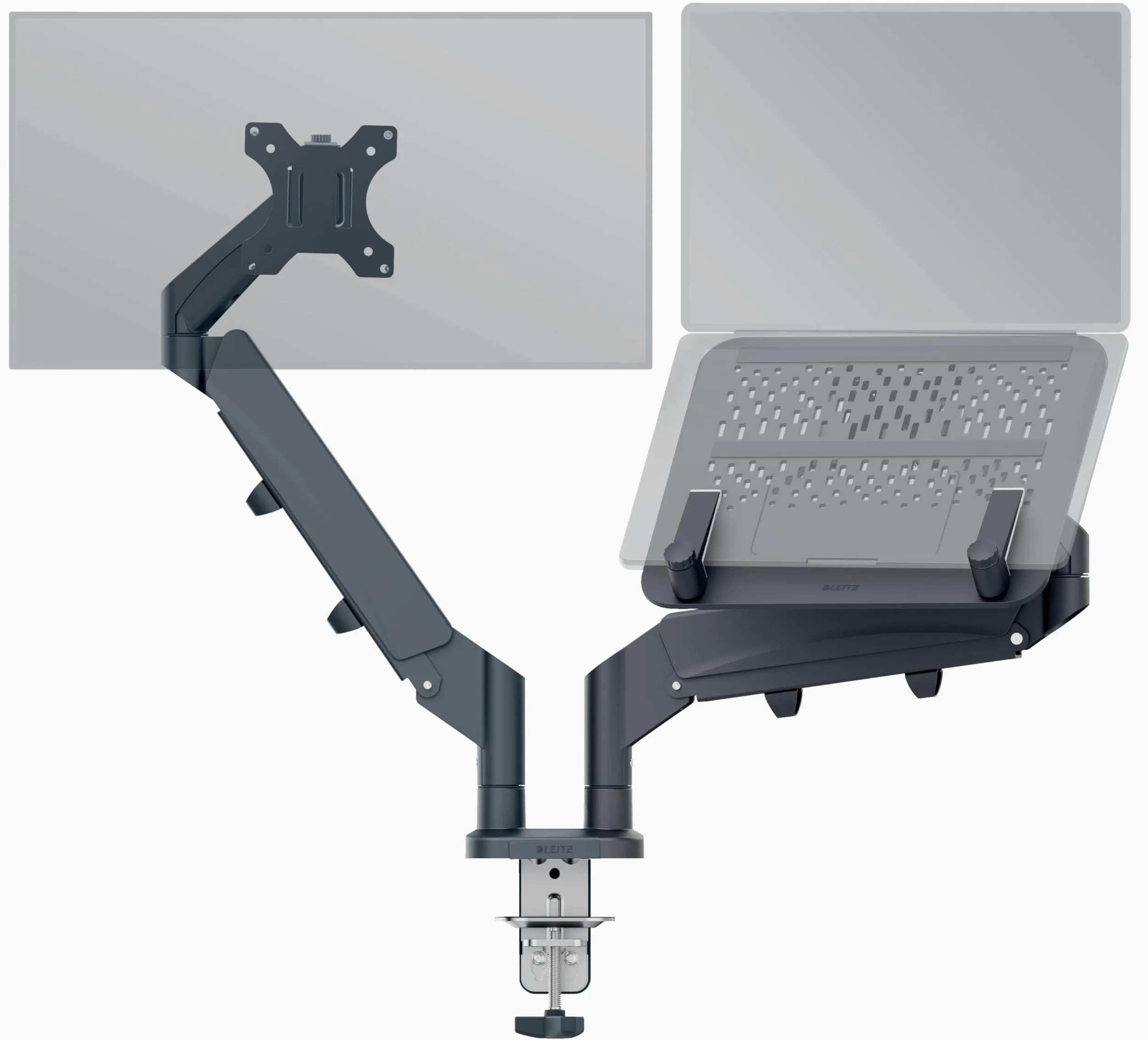 Leitz Ergo Braccio Doppio per Monitor e PC a molla, per Schermi fino a 32 " e ad un Peso di 9 kg, Salvaspazio ed Ergonomico, Grigio Scuro, 65380089