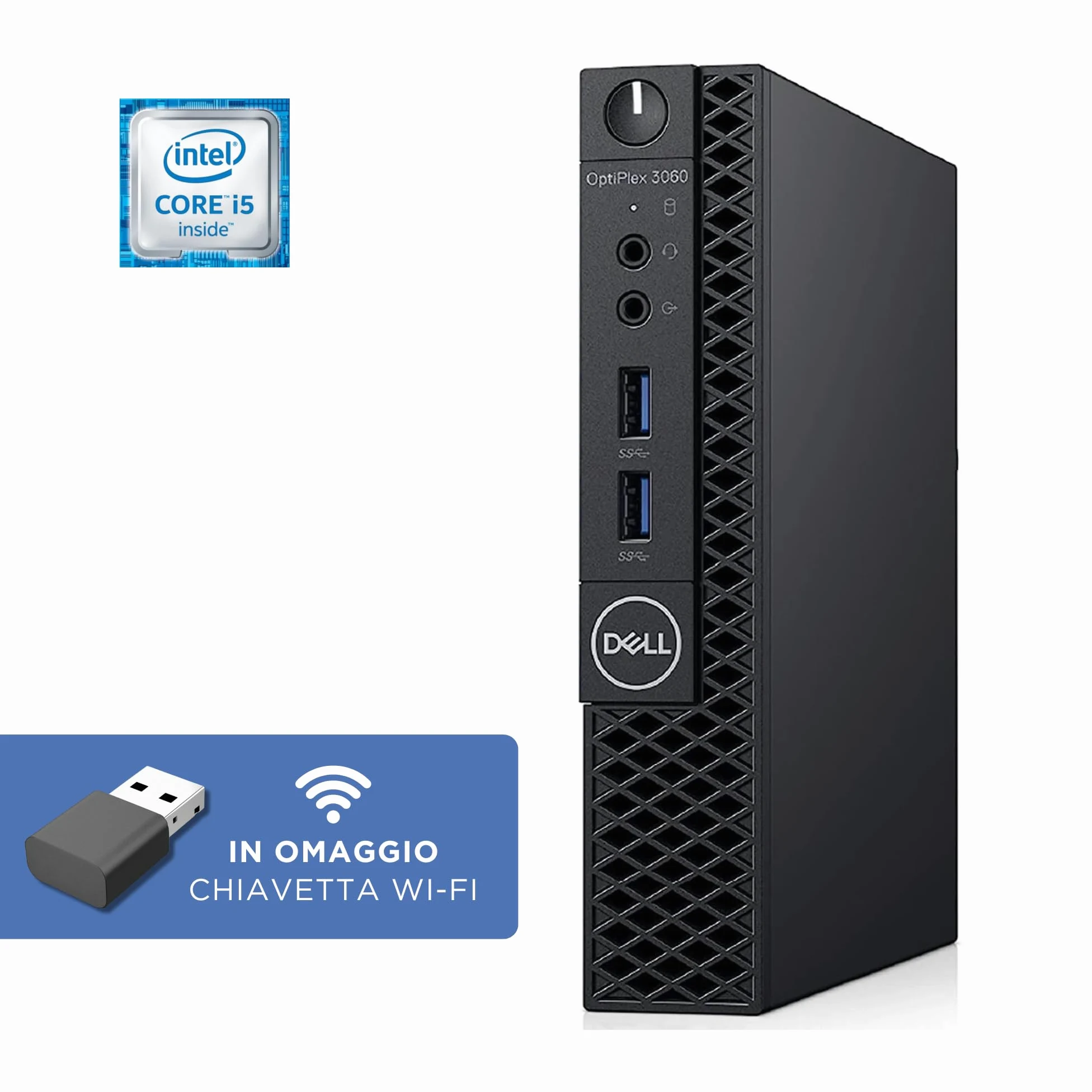 Dell OptiPlex 3060 Micro - Intel i5-8500T 6 Core 2.10 Ghz - Ram 8 GB SSD 256Gb - HDMI Disp Port - Mini Pc Pronto all'uso con Win 11 e Libre Office (Ricondizionato)