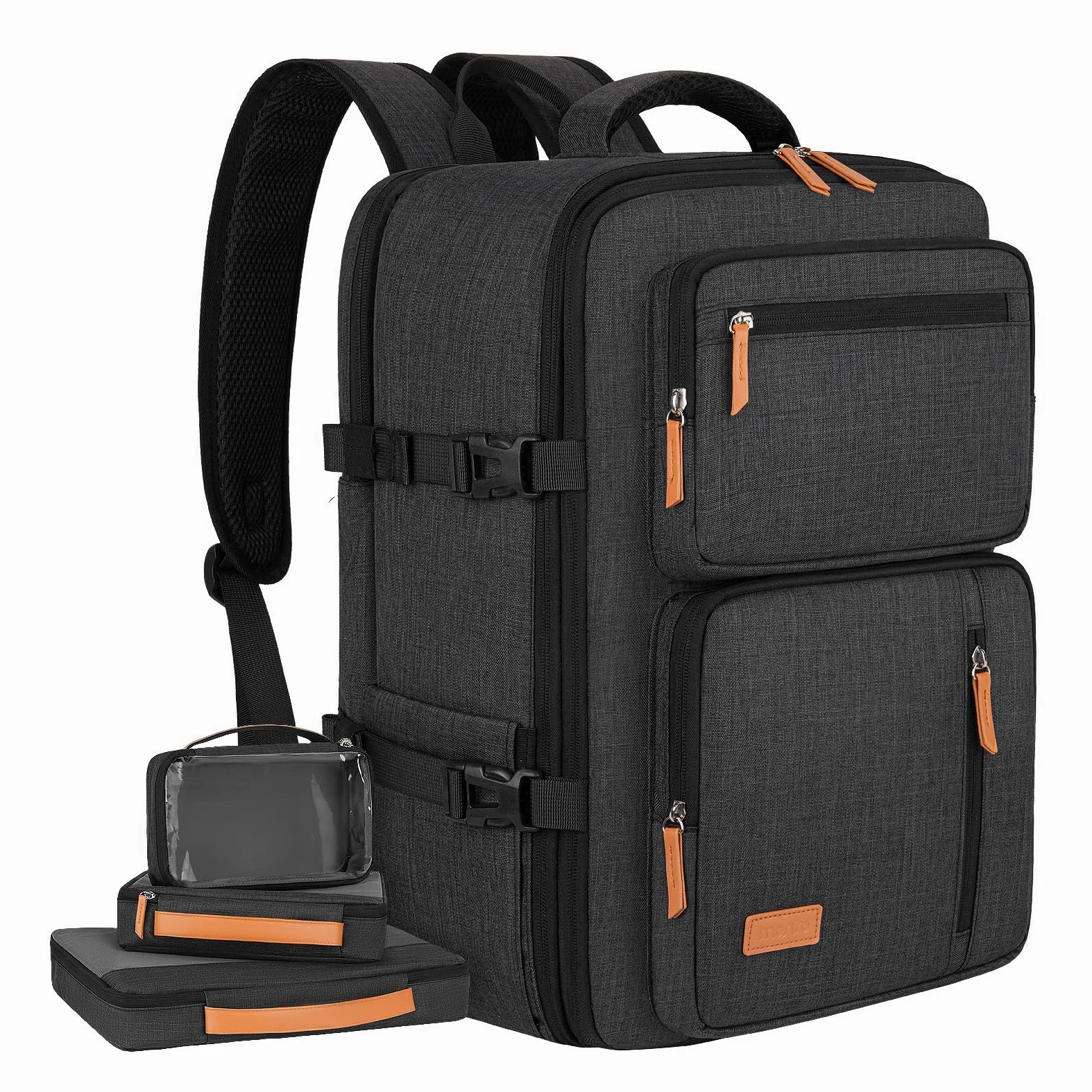 MOSISO Zaino Viaggio 40 Litri Donna e Uomo, Zaino Viaggio Approvato per il | Volo con Porta di Ricarica USB e 3 Scomparti, 17-17,3 pollici Zaini Espandibile per Laptop per Ufficio, Lavoro, Viaggi, Nero