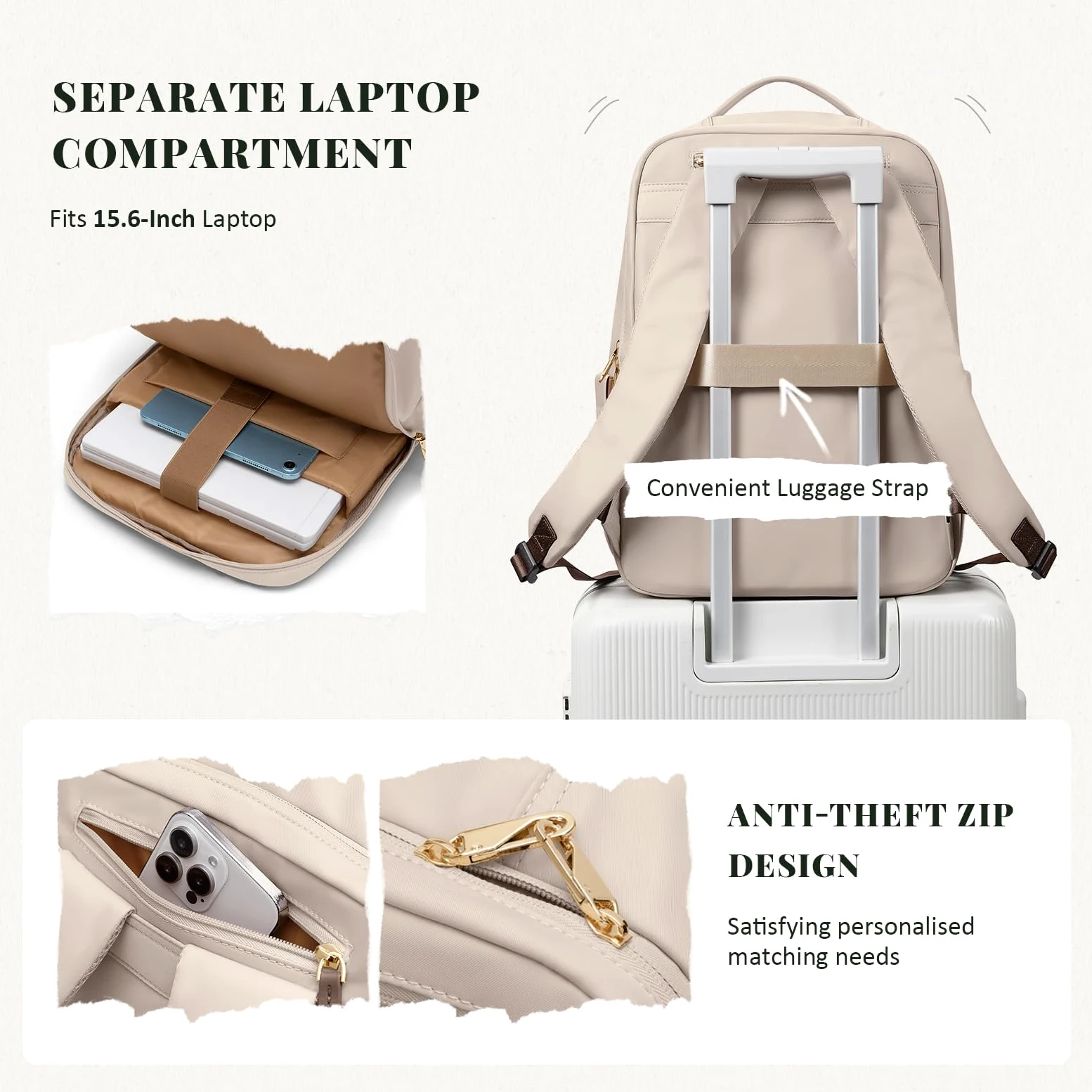 GOLF SUPAGS Zaino Porta PC Donna da 15.6 Pollici, Zaino Antifurto Donna Lavoro, Zainos Casual Daypacks per Università, Viaggi, Lavoro, Scuola