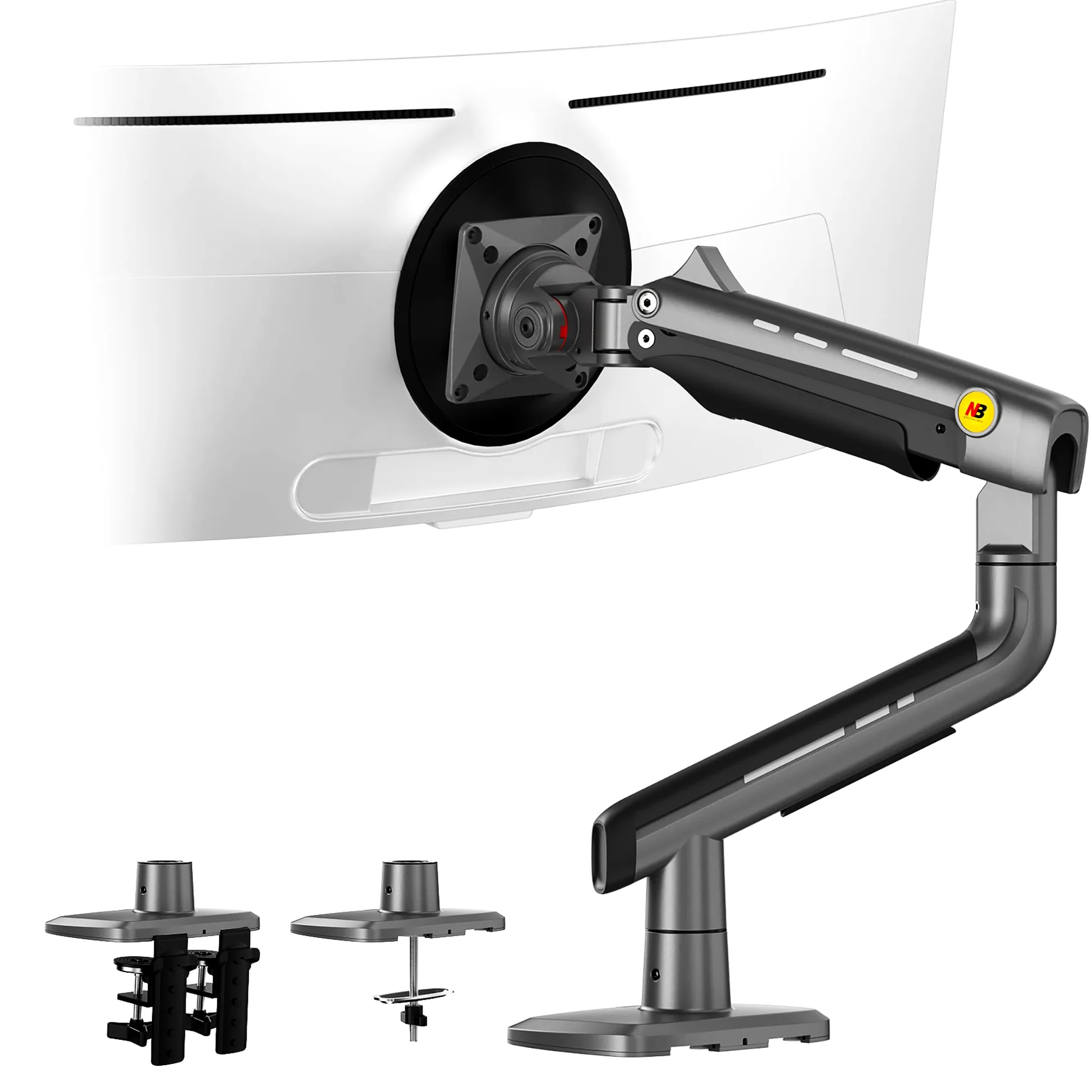 NB Ergonomic Braccio Monitor per da 32 a 60 Pollici Schermo Piatti Ultrawide Curvi, Supporto per Monitor Resistente Carico fino a 20 kg VESA 75&100 mm (Nero)