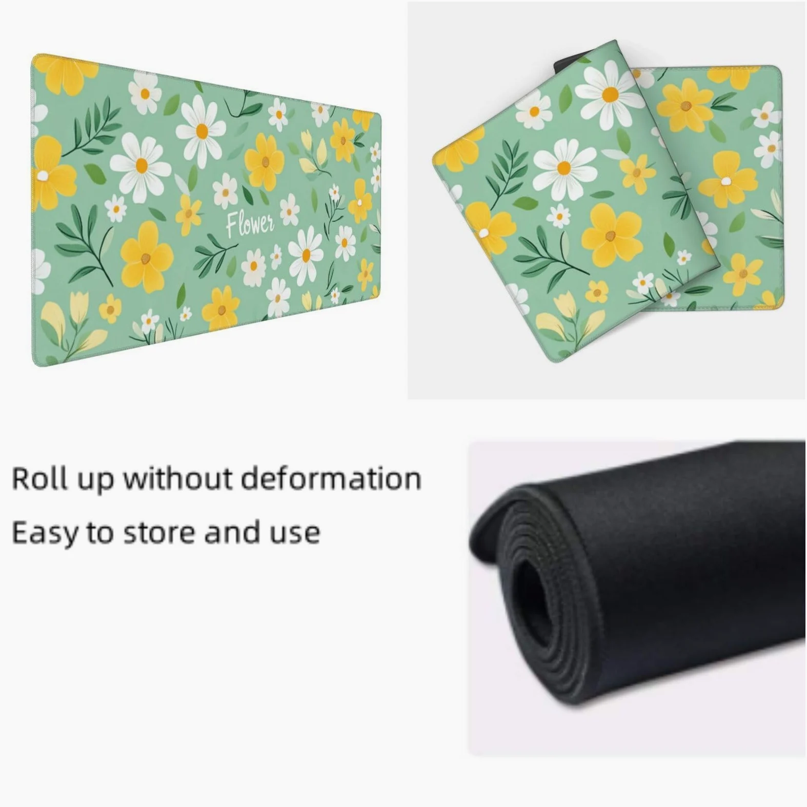 Tappetino Mouse XXL Fiore & Giallo, 100 x 50 cm Tappetino da Scrivania G512 | Tappetino per Mouse, Base in Gomma Antiscivolo, Superficie Impermeabile, Bordi Cuciti, Tappetino Scrivania per Ufficio, Gioco