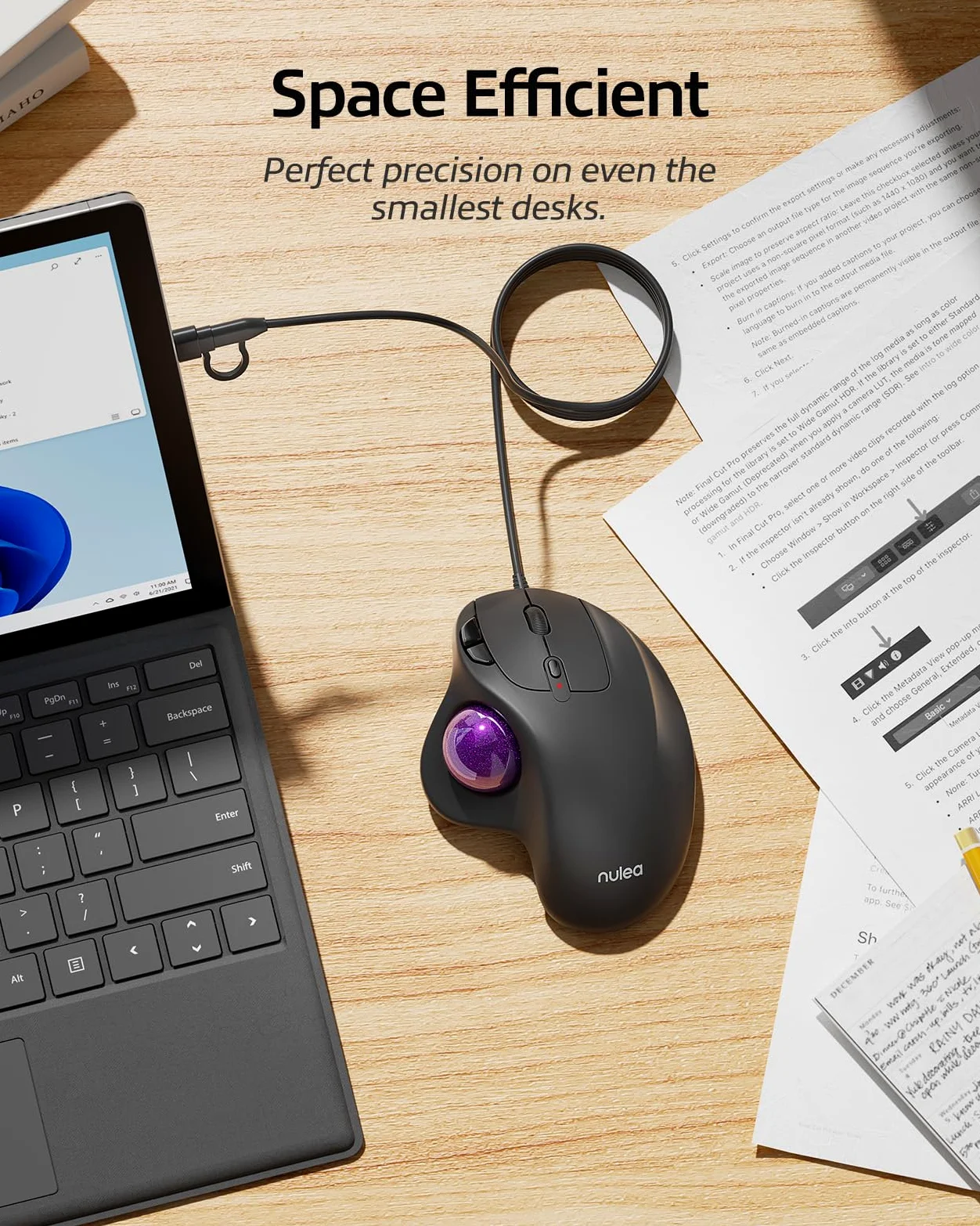 Nulea Mouse trackball M509 cablato, design ergonomico, facile controllo del pollice, tracciamento preciso e fluido, interfaccia 2 in 1 (tipo A & Tipo C), compatibile con PC, laptop, Mac, Windows.