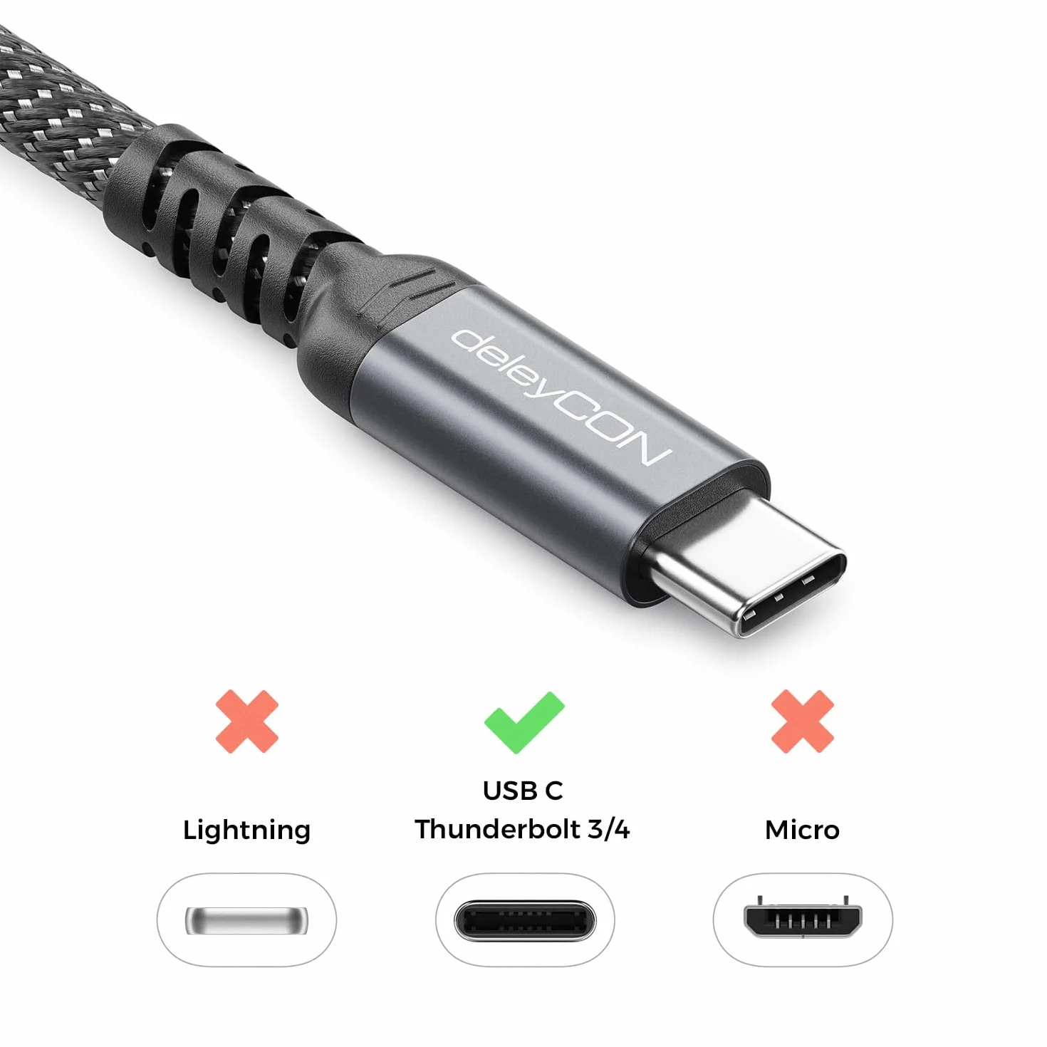 deleyCON 2m Cavo USB-C 40 Gbps 240W USB 4.0 Cavo di Ricarica e Dati, DP Alt Mode, 8K@60Hz per Notebook, MacBook, Monitor, SSD, iPad, iPhone 17 16 Air Max Pro, Galaxy S25 ecc.