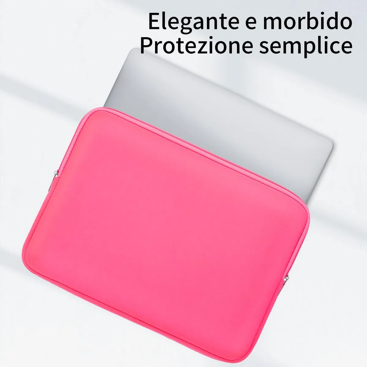RAINYEAR Custodia imbottita con fodera morbida per laptop da 14 pollici, con tasca porta accessori per MacBook Air da 15 pollici M2 M3 M4 M5 e Notebook Chromebook da 14 pollici, Rosa Brillante