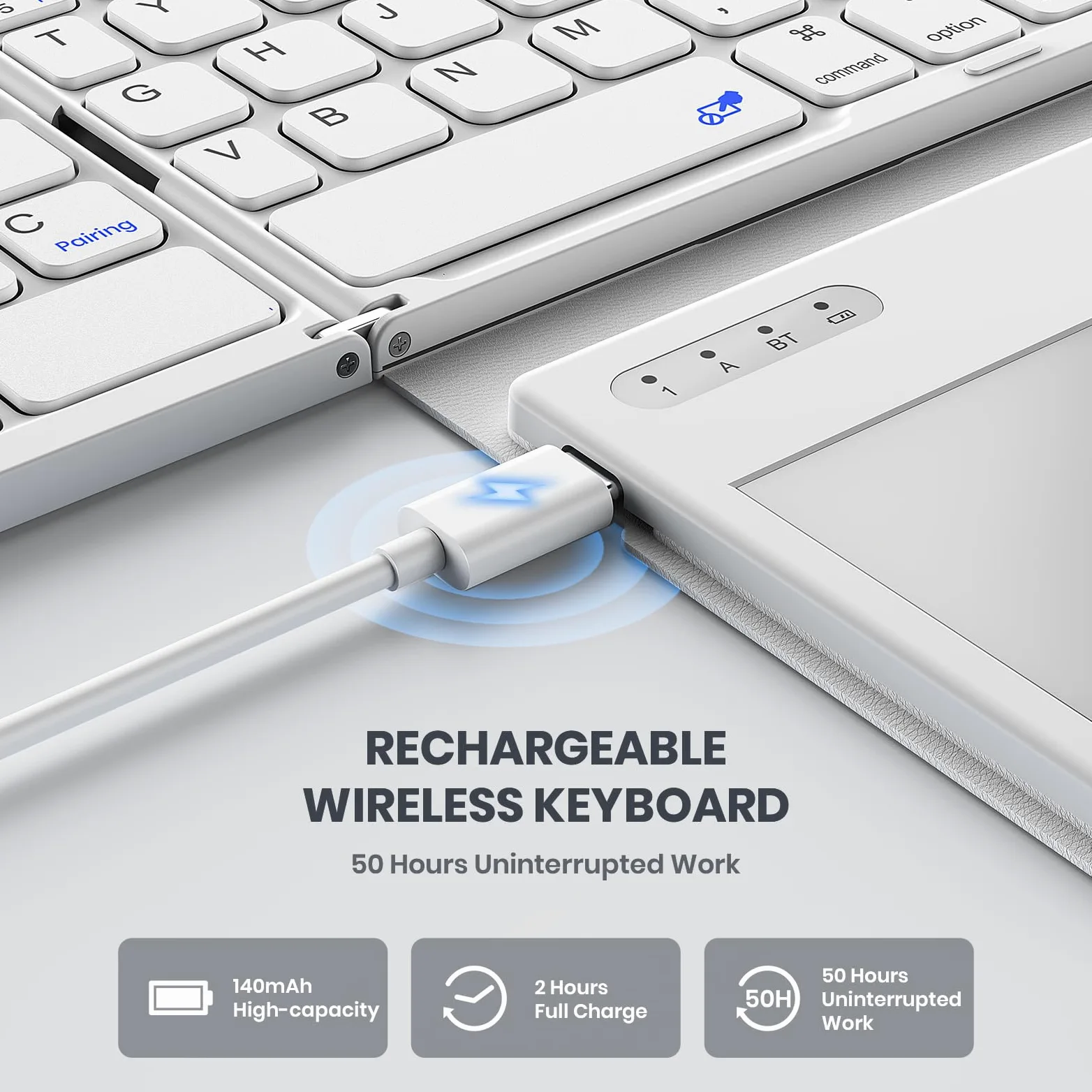 GEODMAER Tastiera Bluetooth pieghevole, portatile di dimensioni standard, tastiera pieghevole con grande touchpad, tastiera numerica, in pelle PU, tastiera da viaggio wireless per Windows, Android,