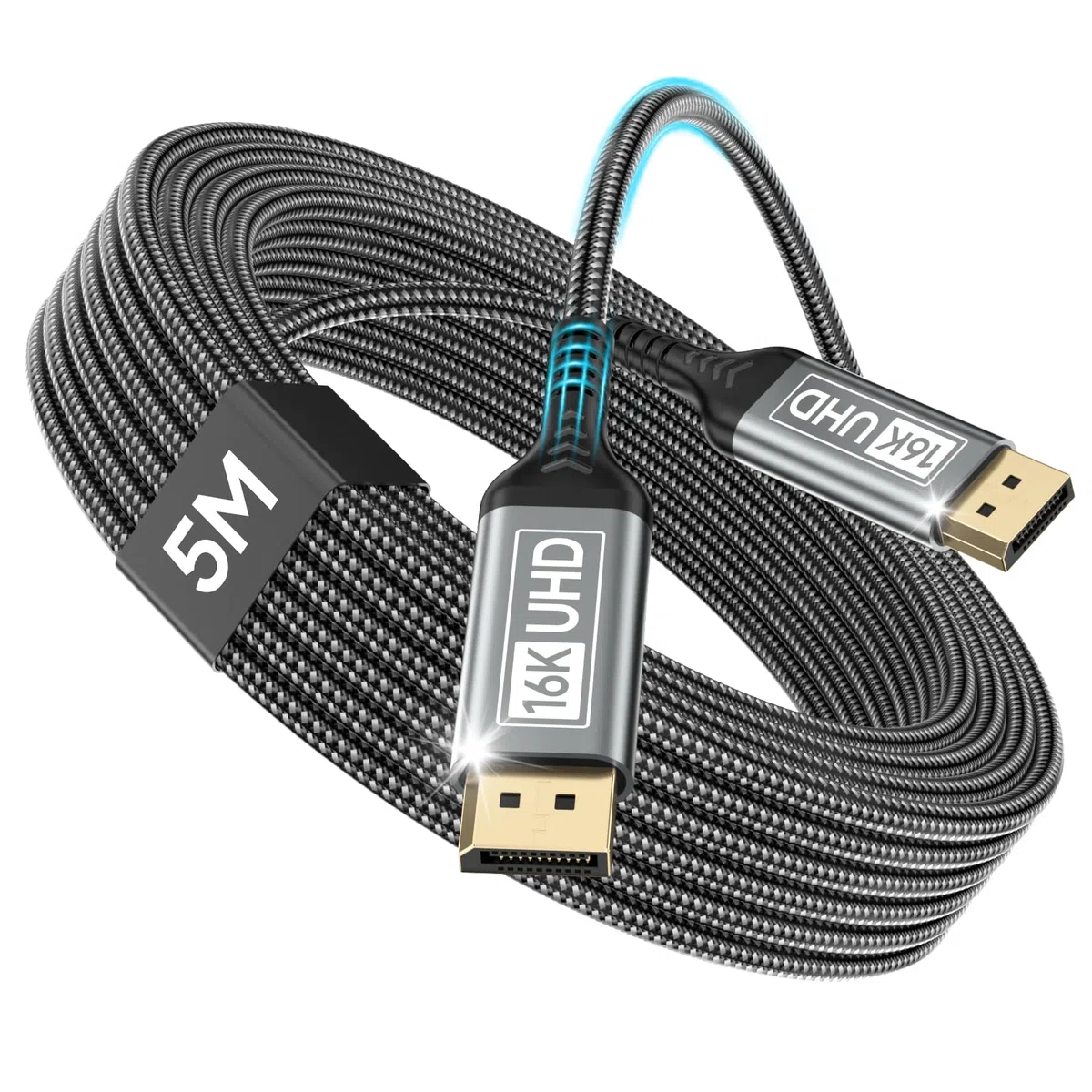 Cavo DisplayPort 2.1 5M-DP Supporta 16K@60Hz, 10K@60Hz, 8K@120Hz, 4K@240Hz/165Hz/144Hz, 2K@360Hz/240Hz, 80Gbps, HDR, DSC1.2a, FreeSync, G-Sync per Monitor da Gioco, Scheda Grafica, PC