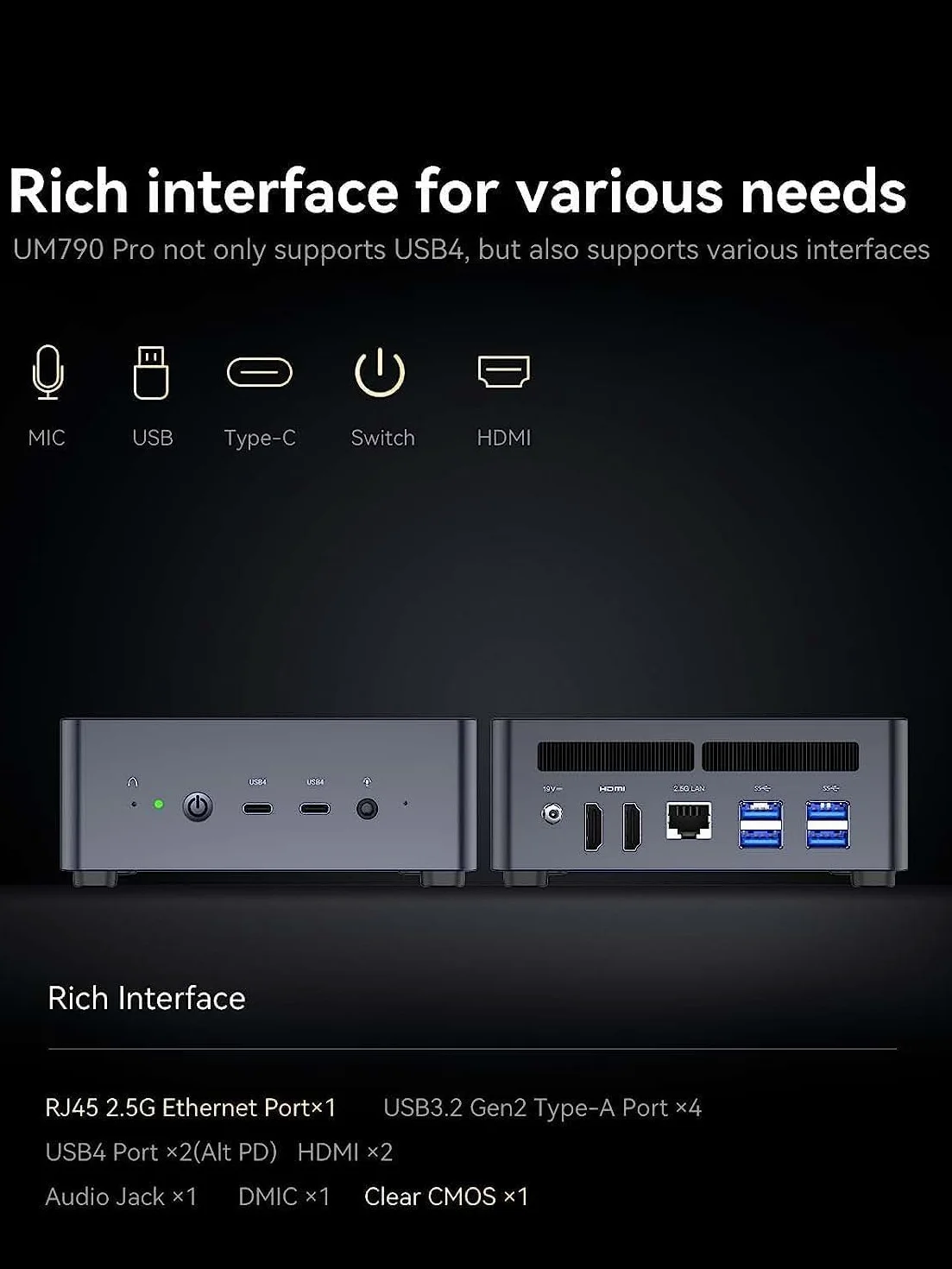 MINISFORUM Venus UM790 Pro Mini PC AMD Ryzen 9 7940HS hasta 5,2 GHz 32 Go DDR5 1 A SSD con AMD Radeon 780M, 4X USB3.2,2X USB4, 2X HDMI 2.1, 2X PCIe4.0,Wi-FI 6E /BT5.3,RJ45 2,5G