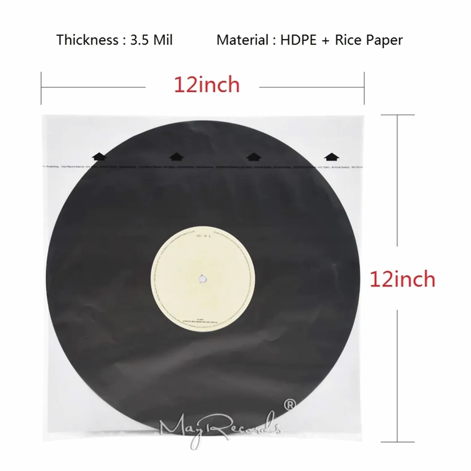 Buste interne in vinile, Buste Interne for Dischi In Vinile LP Confezione Da 20 Carta Di Riso HDPE 3,5 Mil for 12 Pollici Trasparente(Transparent With words)