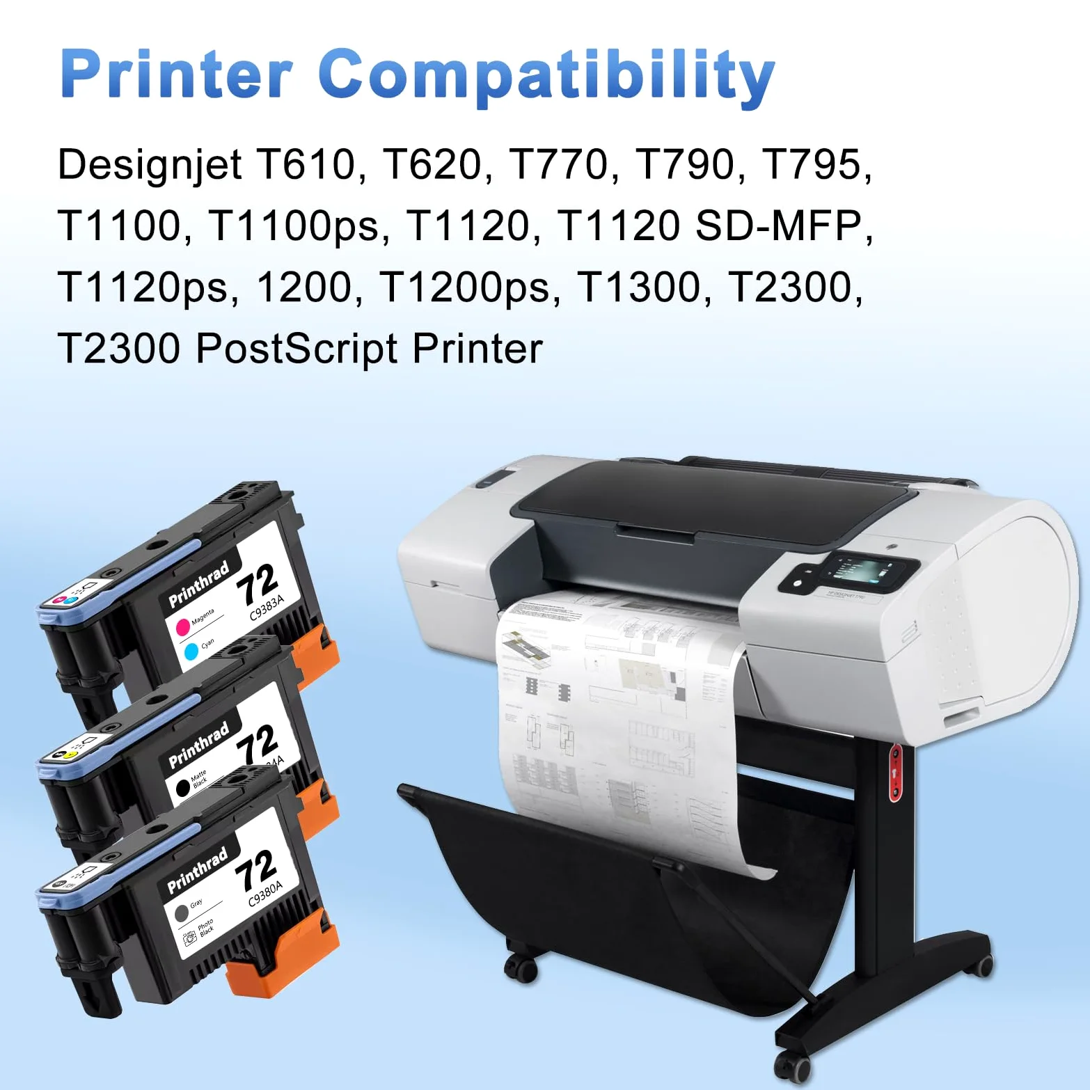 72 Testina di stampa rigenerata per hp 72 compatibile per hp Designjet T1300, T1200, T1120, T1100, T600, T610, T620 T795, T790, T770 (Magenta/Ciano/Nero Opaco/Giallo/Grigio/Foto Nero)