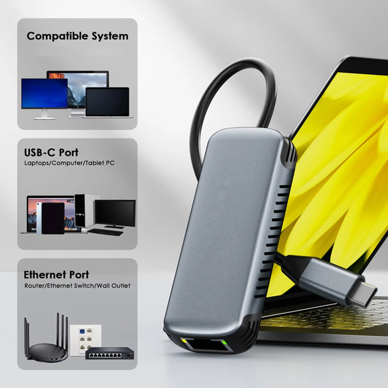 Tipo C di Ethernet di gigabit dell'adattatore di Ethernet di 5Gbps al convertitore di rete RJ45 per il tipo da tavolino gigabit di C