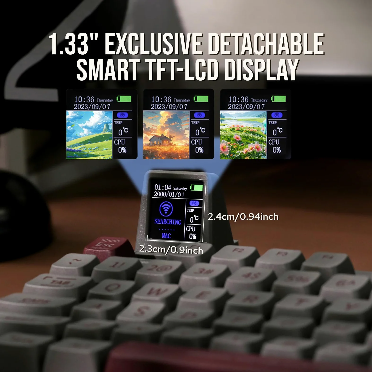 EPOMAKER RT100 98 Tasti ISO (UK) Tastiera da Gioco Meccanica con Mini TV Personalizzabile, Guarnizione, Tre Modalità (BT5.0/2.4Ghz/USB-C), presa Hot Swappable (Grey, Wisteria Linear Switch)