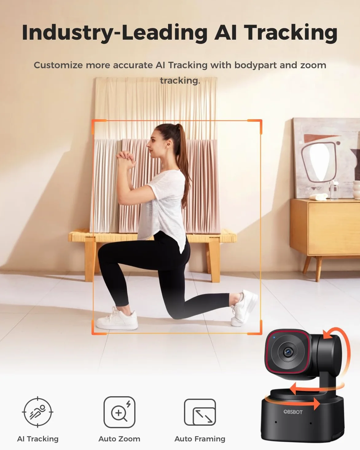 OBSBOT Tiny 2 Lite - Webcam 4K per PC, Webcam PTZ in Streaming con Sensore 1/2”, Tracking AI, Controllo dei Gesti, 60 FPS, HDR, Microfoni, Funziona con Conferenze, Riunioni Zoom.