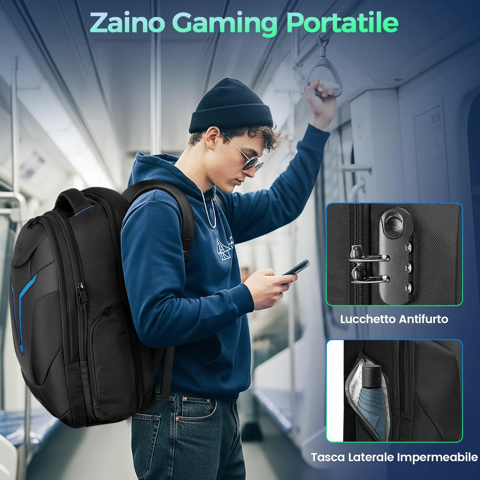 MATEIN Zaino Porta PC 18.4 Pollici, Zaino Uomo Grande per Laptop da Gaming | Grande Zaino Lavoro Uomo 55L, Zaino Impermeabile con Copertura Rimovibile, Business Backpack for Men, per Ufficio, Università