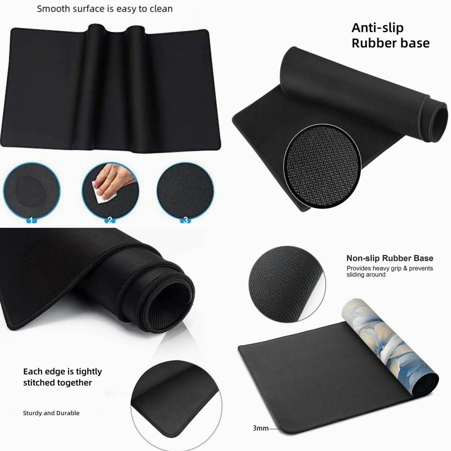 Tappetino Mouse XXL Fiore & Blu, 100 x 50 cm Tappetino da Scrivania G496 | Tappetino per Mouse, Base in Gomma Antiscivolo, Superficie Impermeabile, Bordi Cuciti, Tappetino Scrivania per Ufficio, Gioco