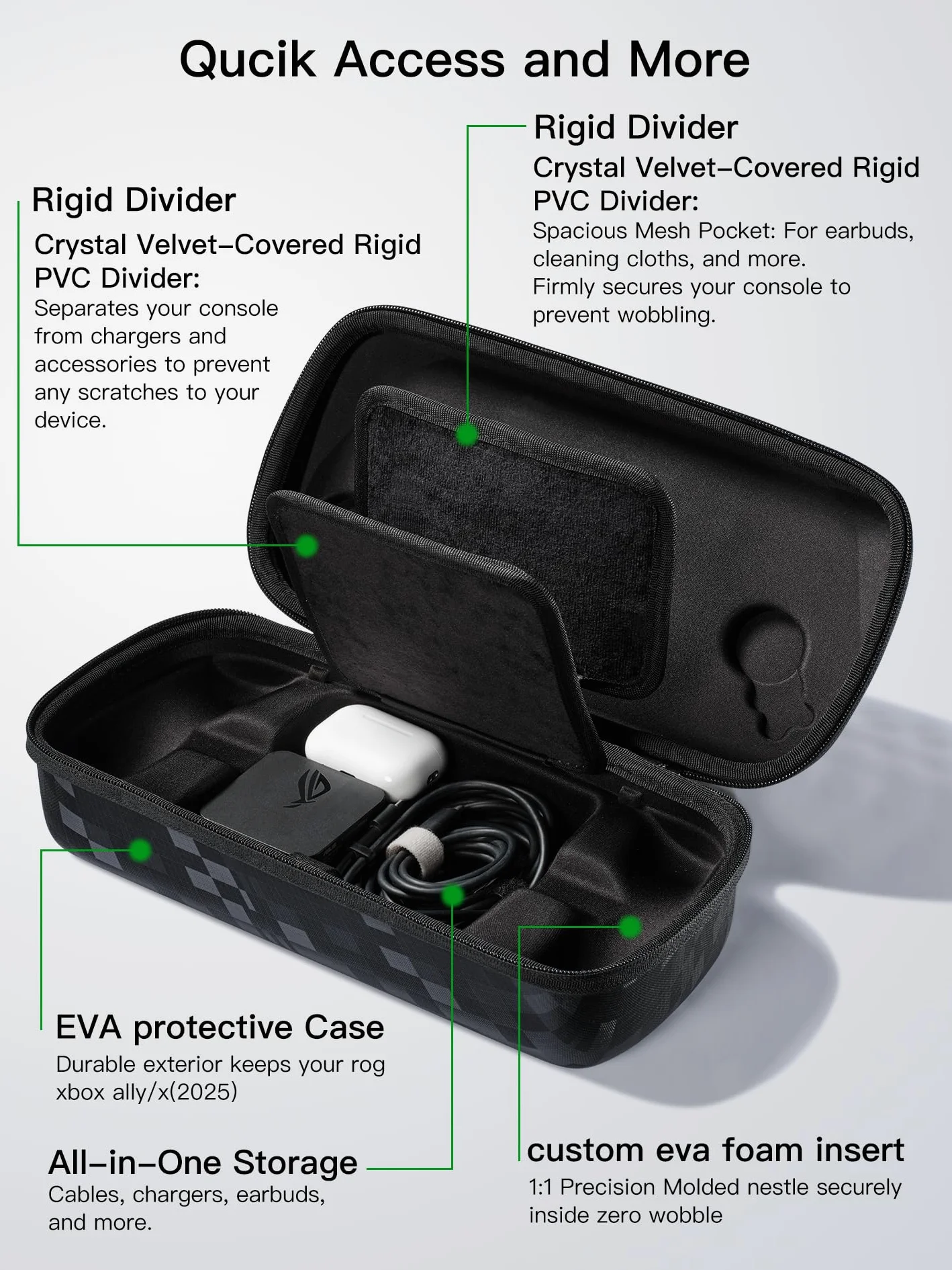 UYIYE Custodia da trasporto per Xbox Ally/Xbox Ally X (2025) a due piani, guscio rigido protettivo, borsa da viaggio portatile a doppio strato adatta per adattatore, cavo e accessori nero grigio
