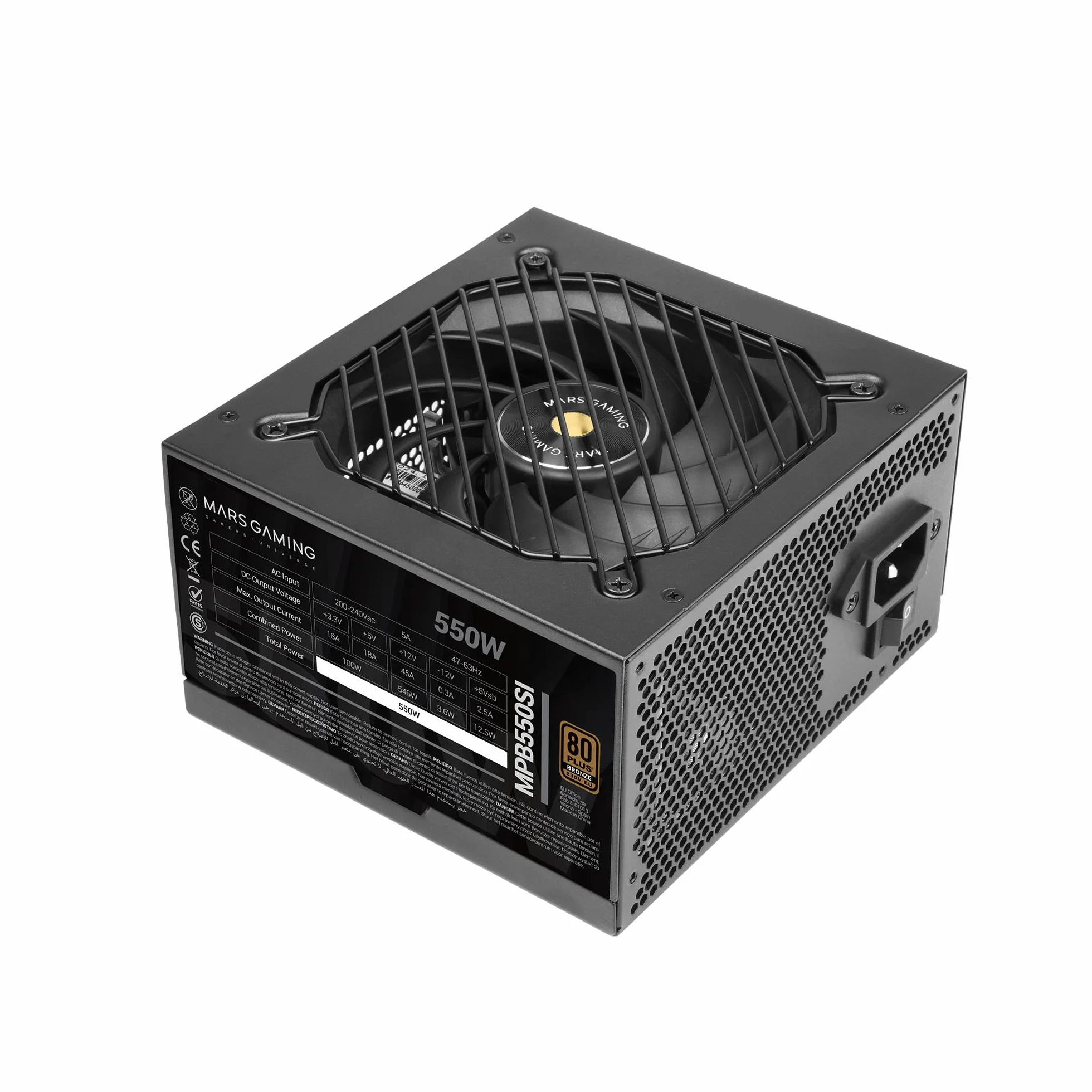 Mars Gaming MPB550SI, Alimentatore ATX 550W, 7 Anni di Garanzia, 80Plus Bronze 230V, 90% di Efficienza, Ventola SI Extreme Silence, Tecnologie AI2-RPM, Condensatori Giapponesi, Nero