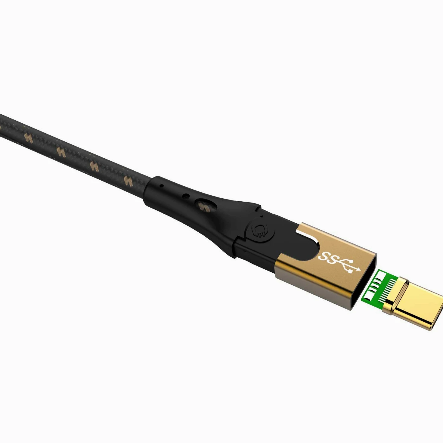 Oehlbach Primus Cavo USB tipo C a tipo C – State of The Art – Super Speed 10 Gbps 40 W Fast Charge veloce ad alta flessibilità HPOCC 3 schermature 4K 60Hz – Nero/Oro – 2 metri