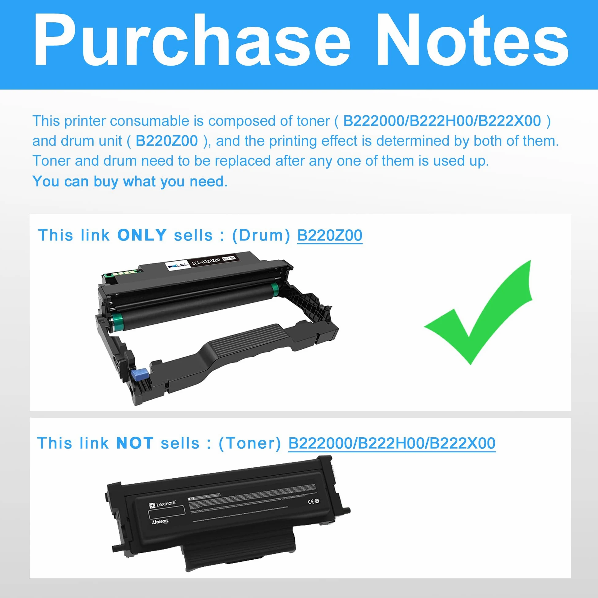 LCL Tamburo Compatibile B220Z00 MB2236i B2236dw MB2236adw MB2236adwe (Nero) Sostituzione per stampante Lexmark MB2236i B2236dw MB2236adw MB2236adwe