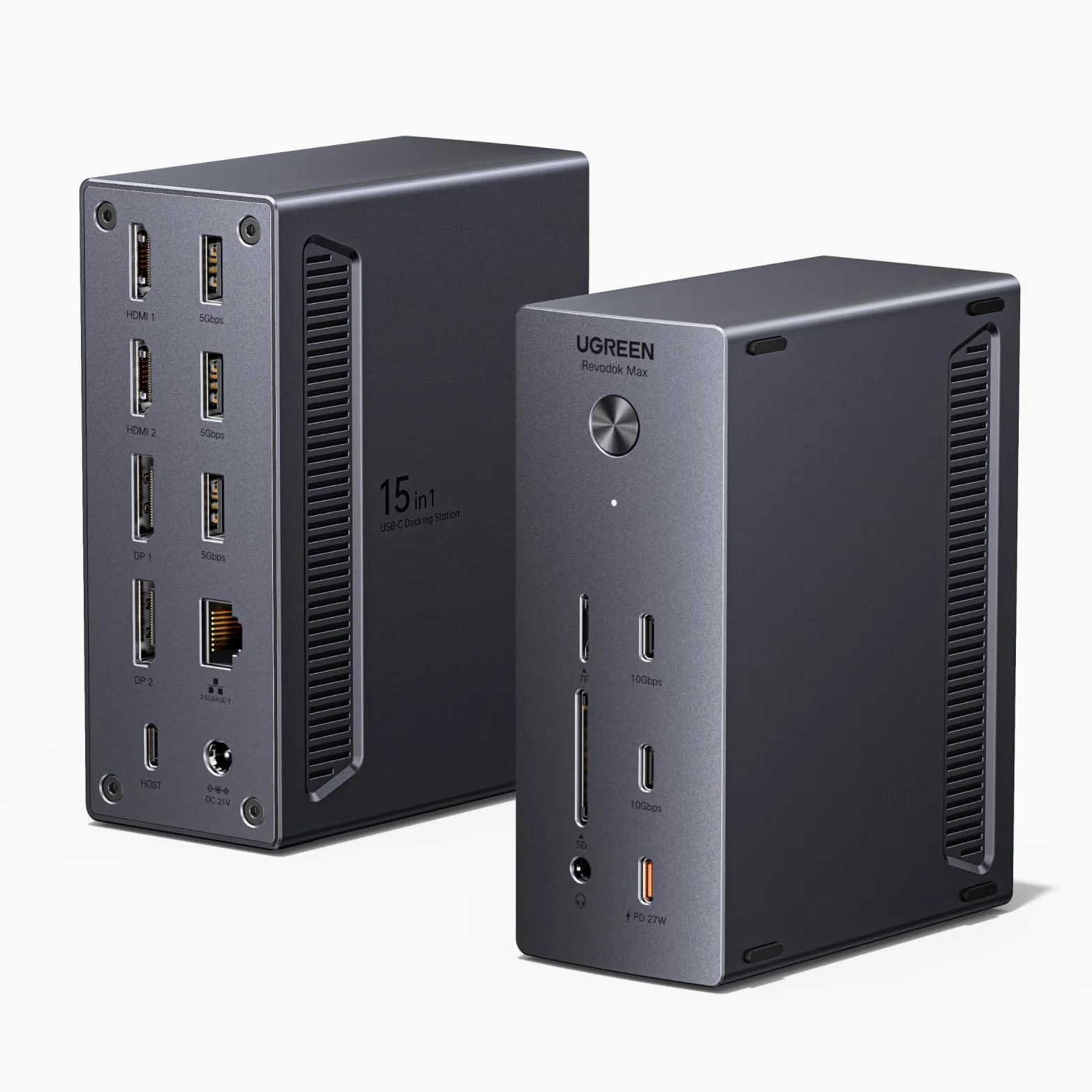 UGREEN DisplayLink 15 in 1 Docking Station USB C Quadruplo Display per Mac | 2 DP, 2 HDMI, Unico 8K, Quattro Schermi 4K, 10Gbps, RJ45 2,5GbE, Ricarica PD 100W, SD TF, Audio 3.5mm, CC 150W