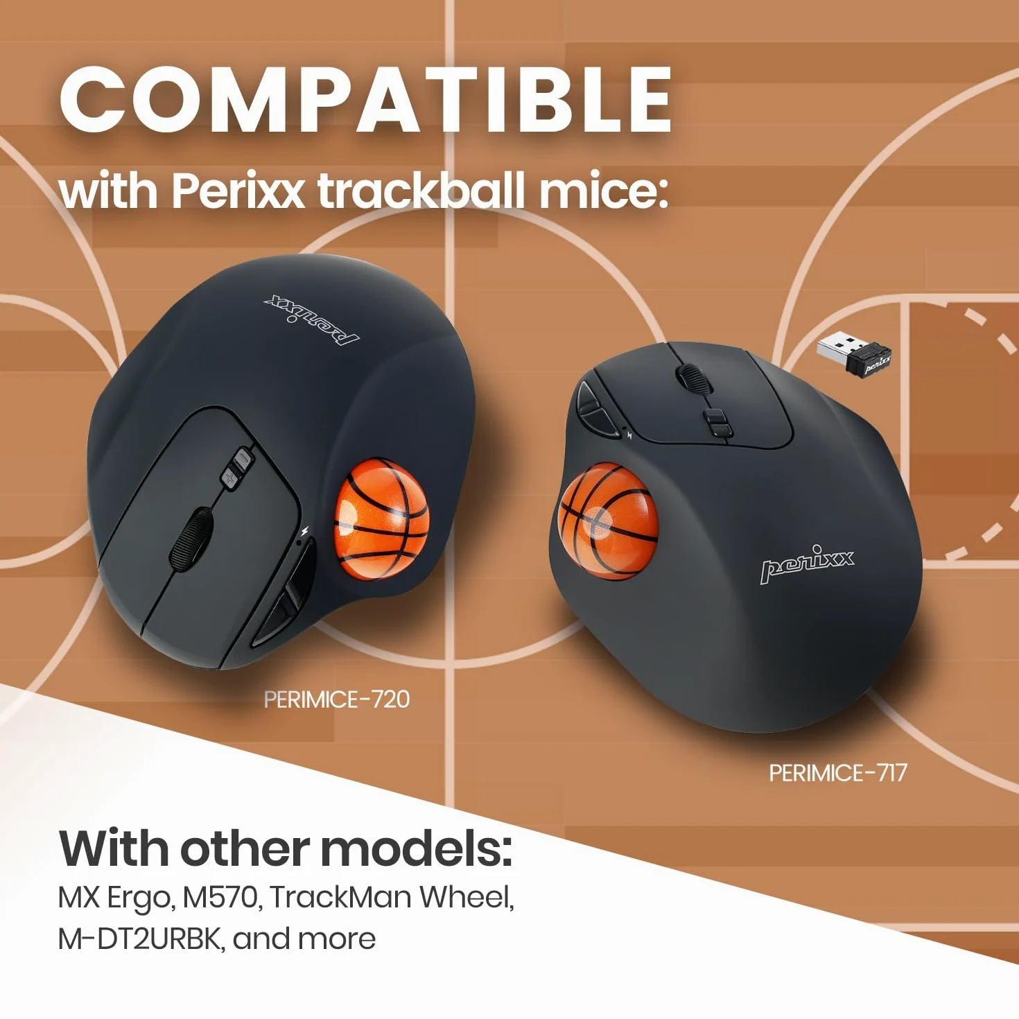 perixx Peripro-303 BKB - Pallone da basket sportivo da 3,4 cm, compatibile con M570, M575, PERIMICE-517/520/717/720 e altri mouse trackball da 3,4 cm